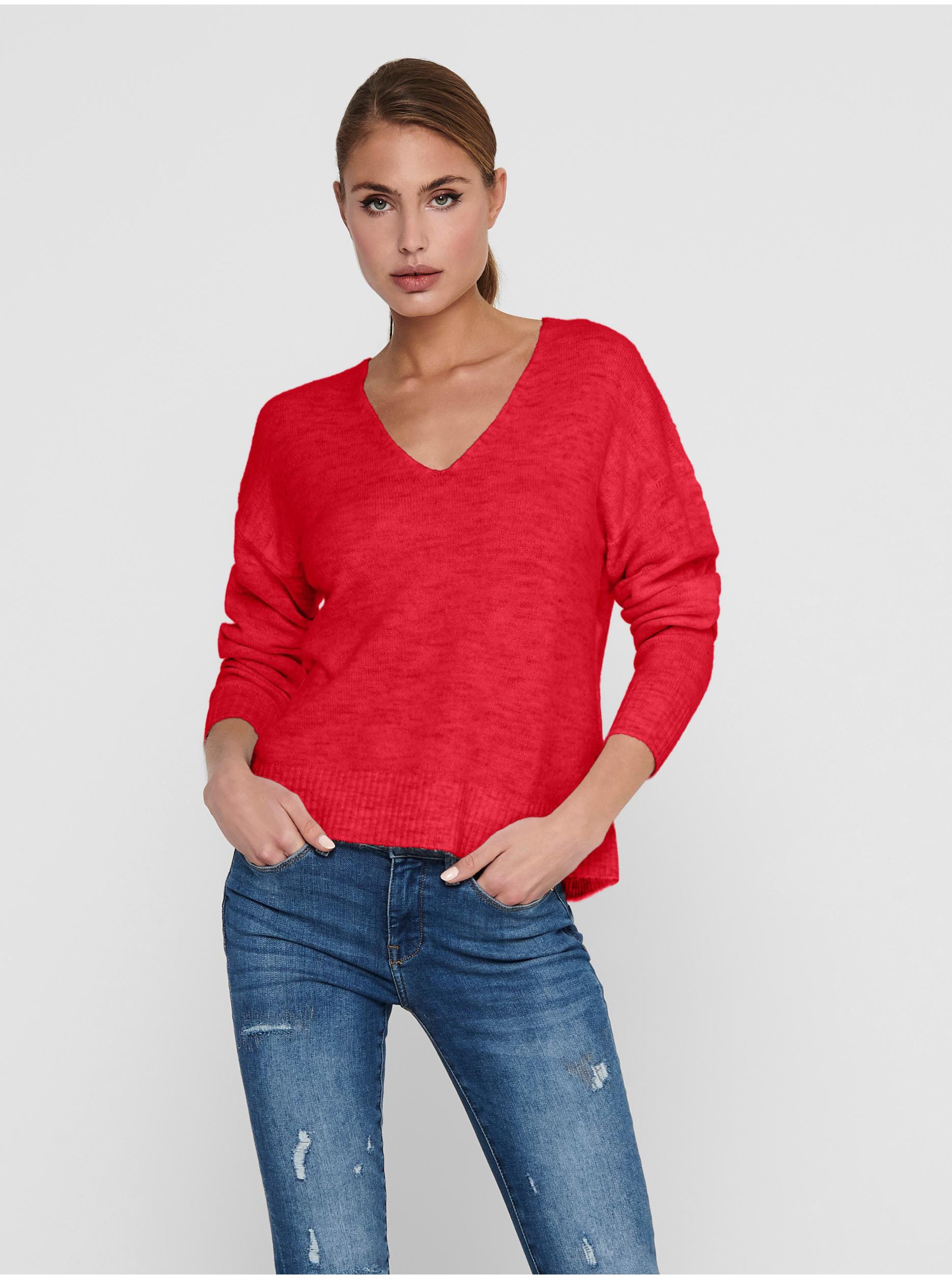 E-shop Červený dámsky melírovaný sveter JDY Elanora