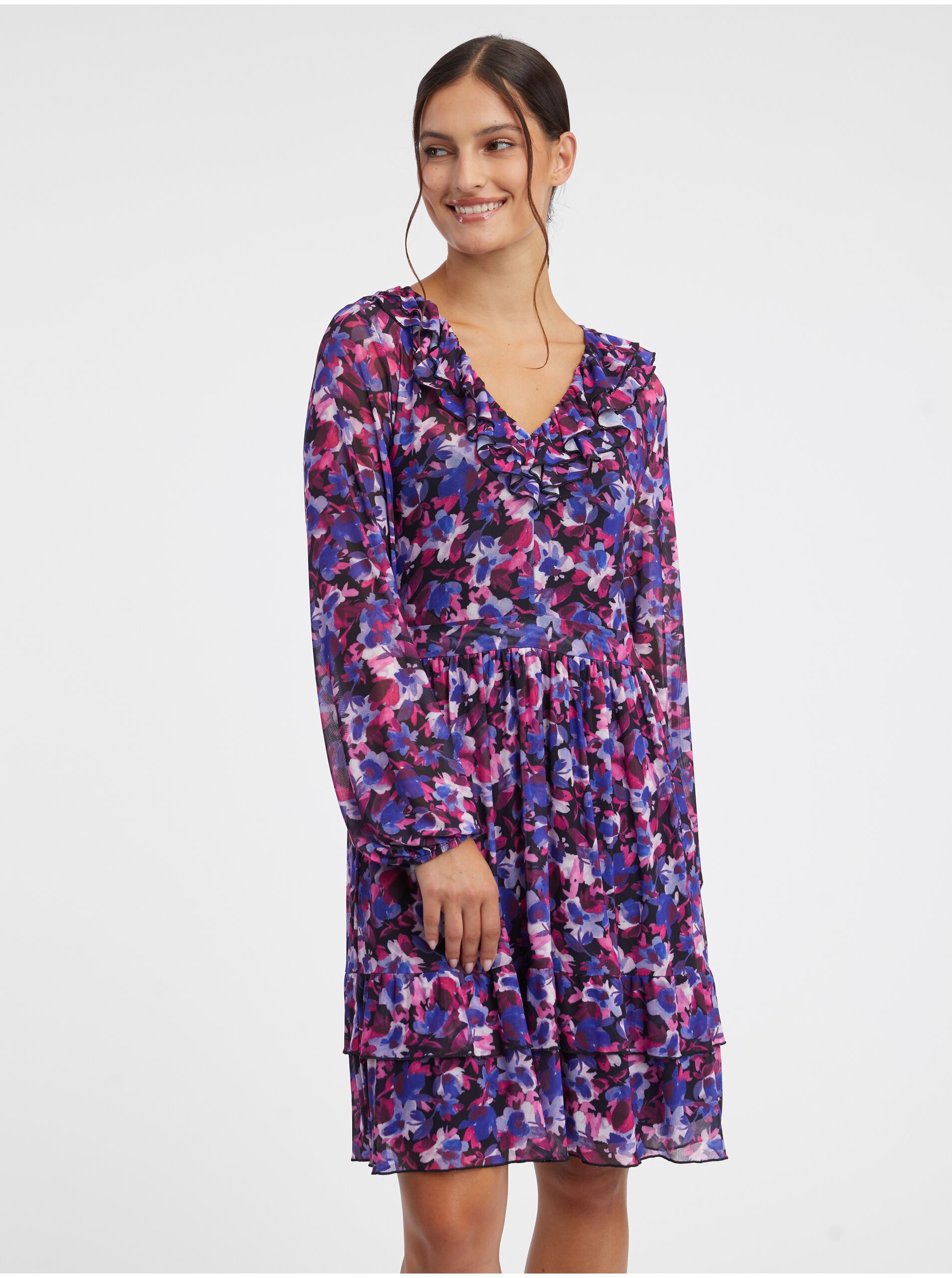 E-shop Fialové dámské květované šaty ORSAY