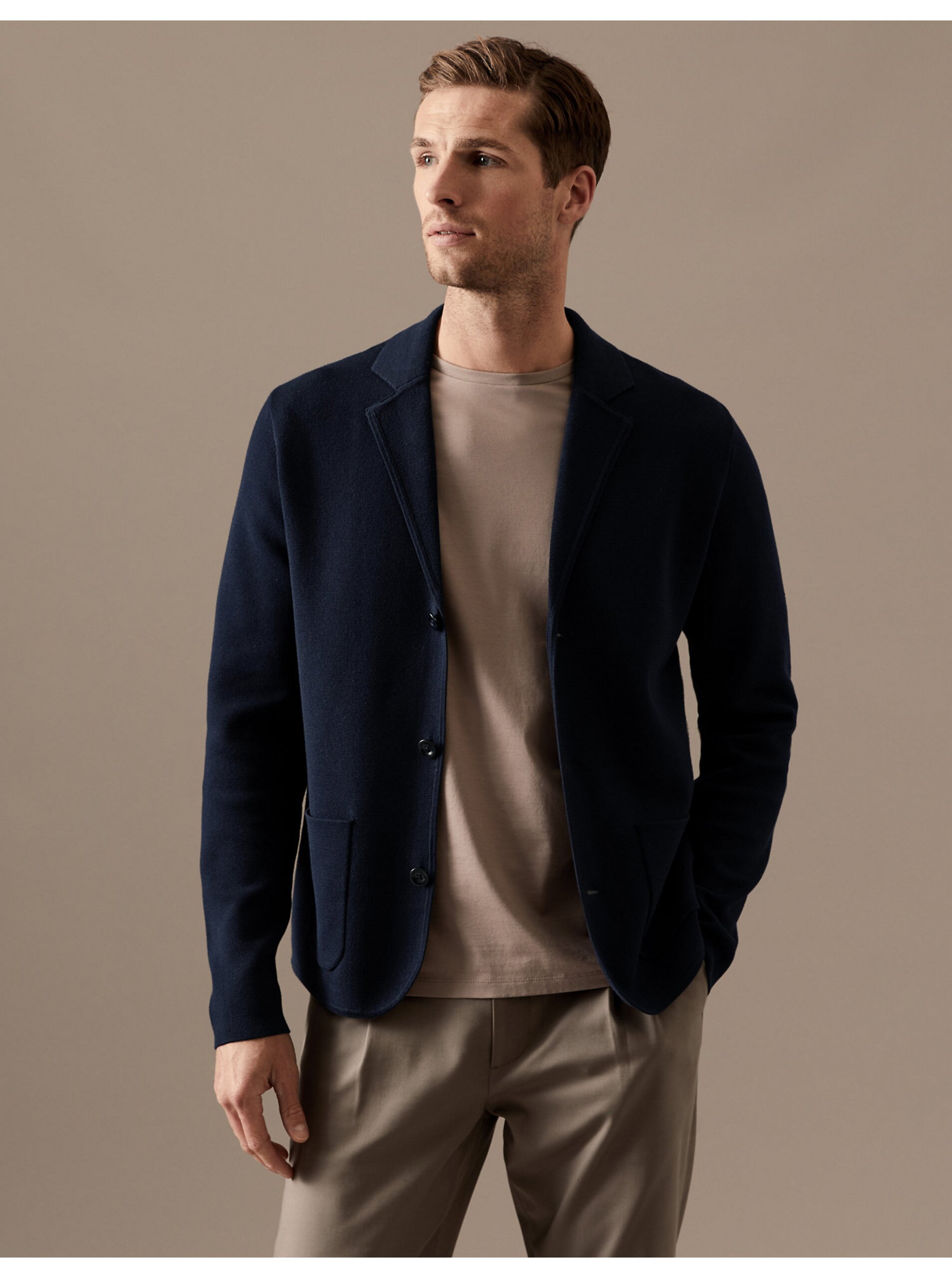 E-shop Tmavě modré pánské sako Marks & Spencer