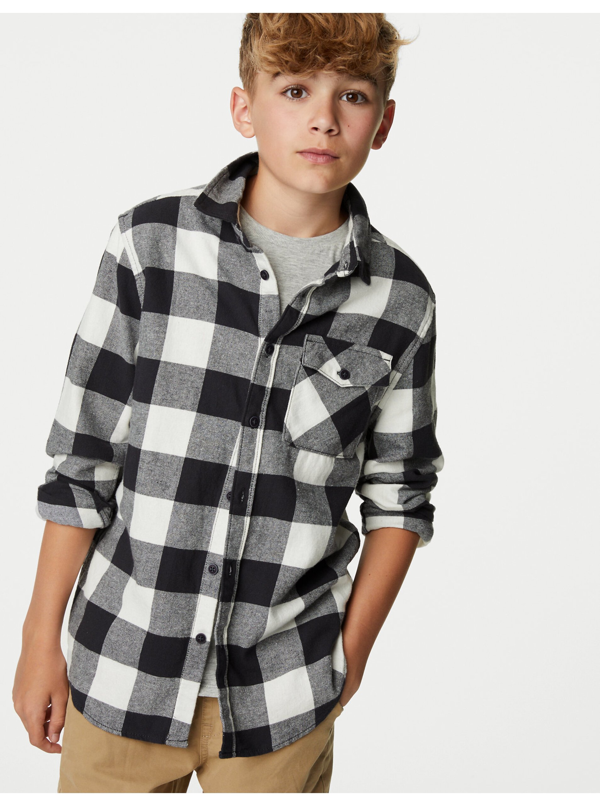 E-shop Sada chlapčenskej košele a tričká v čiernej a šedej farbe Marks & Spencer