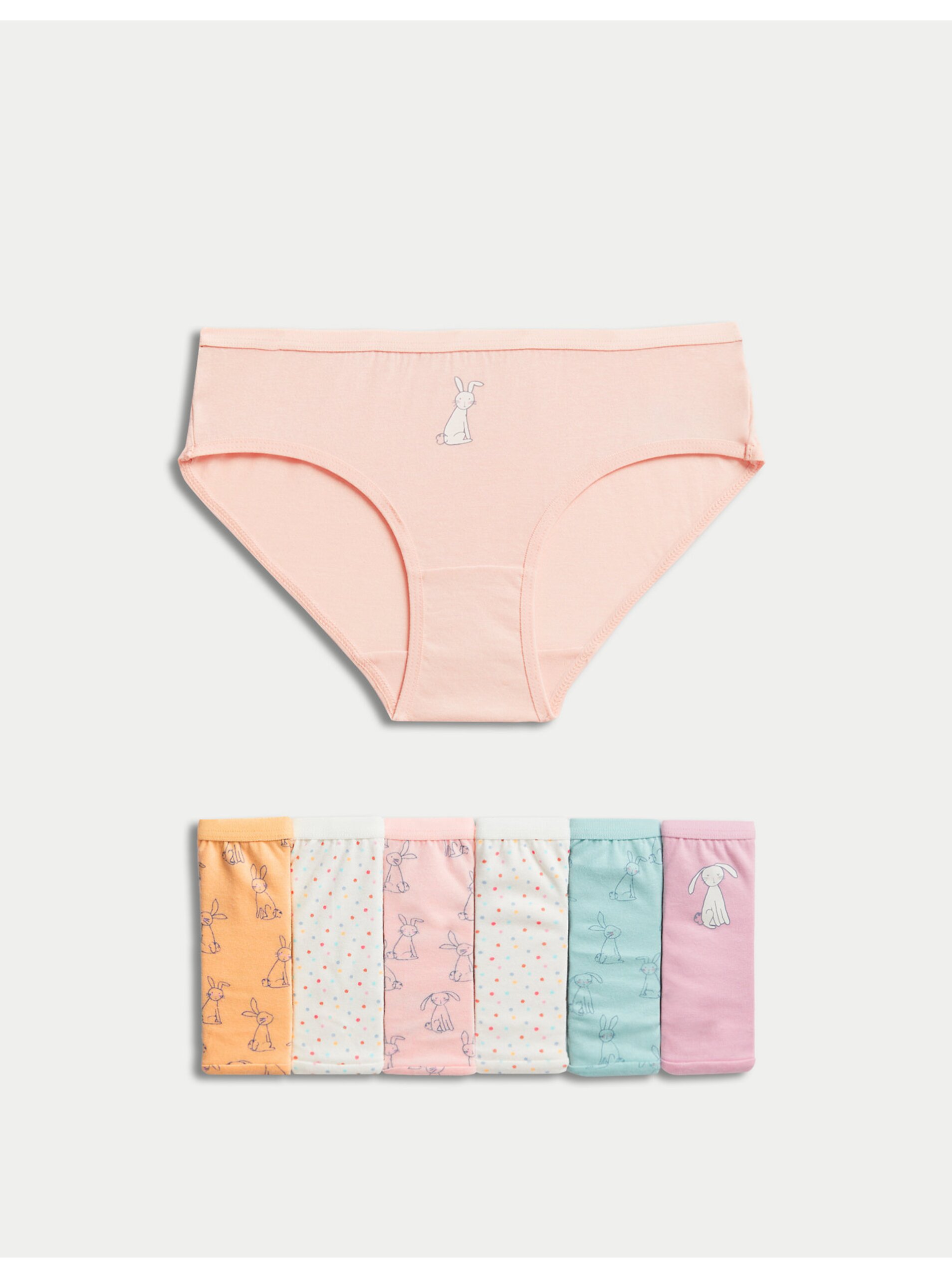 Lacno Súprava siedmich dievčenských nohavičiek v bielej, oranžovej a ružovej farbe Marks & Spencer