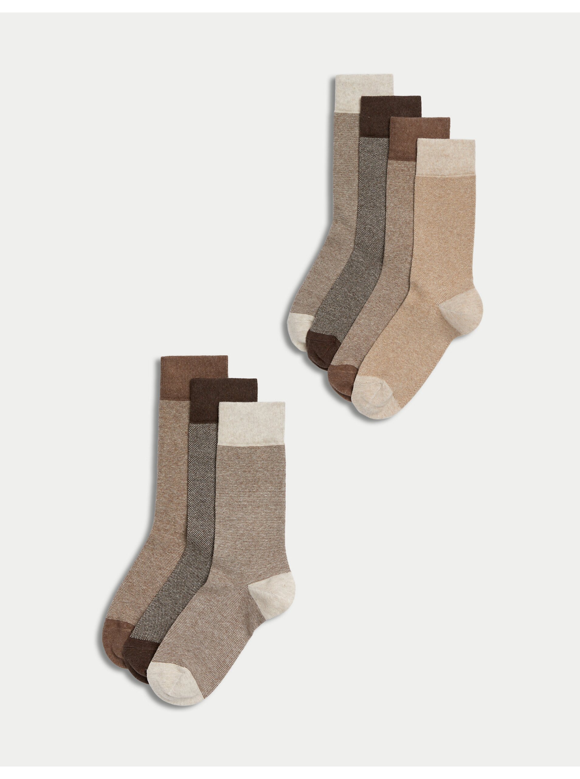 Levně Sada sedmi párů pánských ponožek v hnědé barvě Marks & Spencer