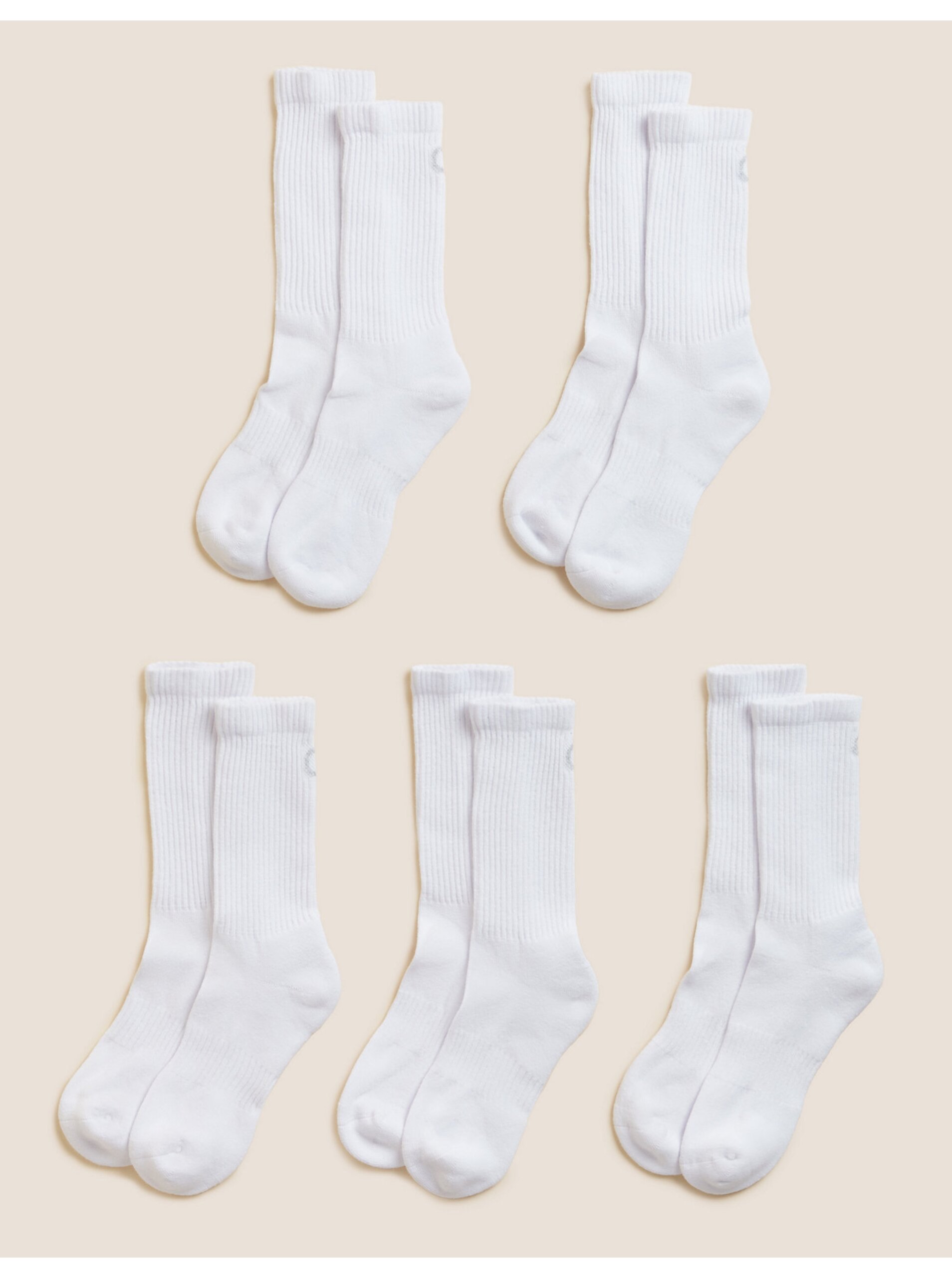 Lacno Súprava piatich párov dámskych športových ponožiek v bielej farbe Marks & Spencer