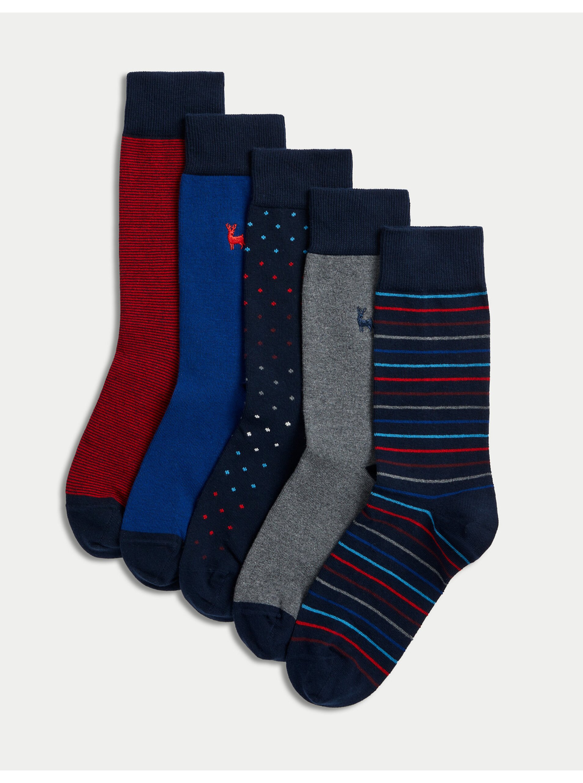 Levně Sada pěti párů pánských ponožek v modré, šedé a červené barvě Marks & Spencer