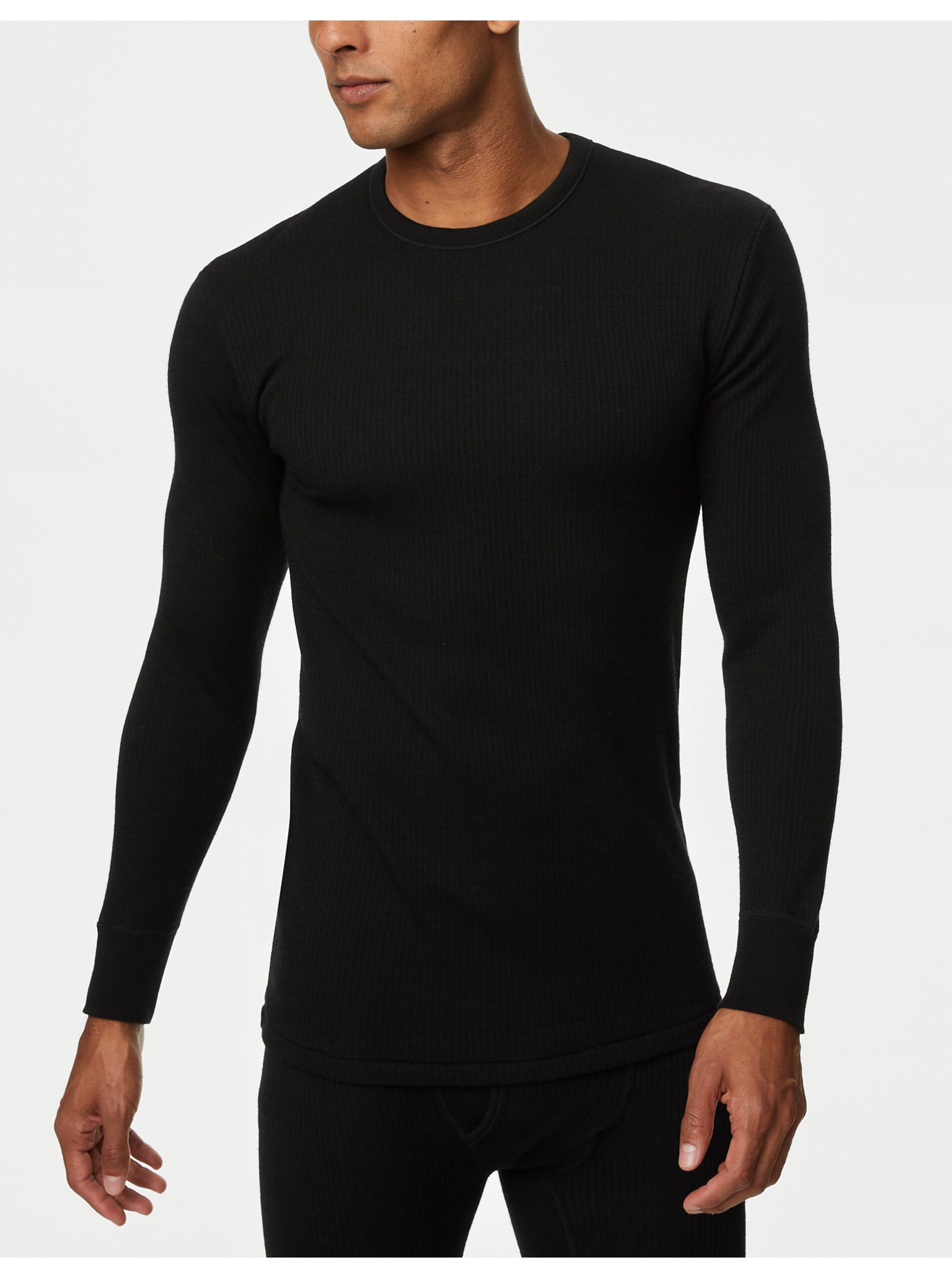 Levně Černé pánské termo tričko s příměsí vlny Marks & Spencer