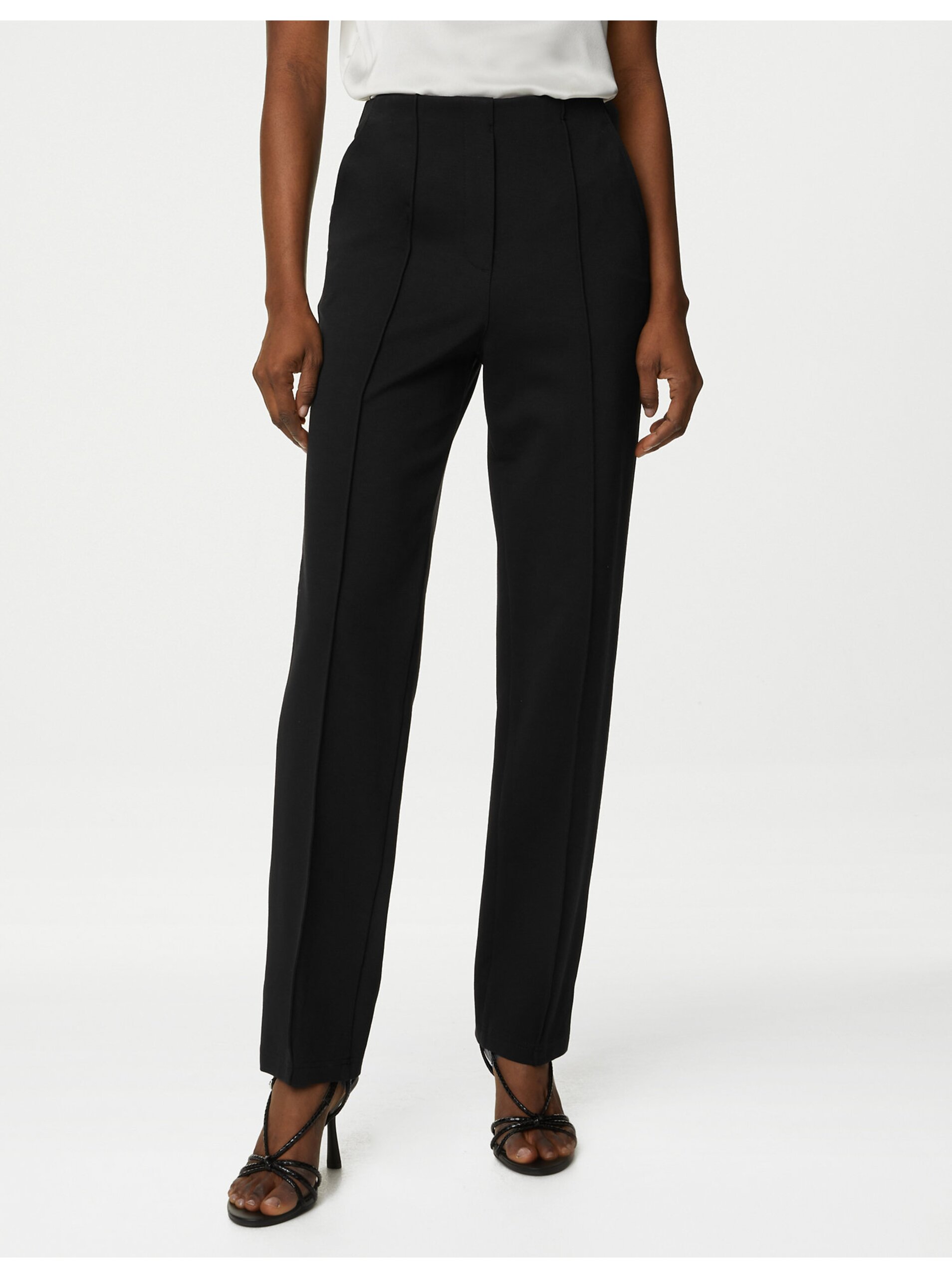 Levně Černé dámské žerzejové keprové kalhoty Marks & Spencer