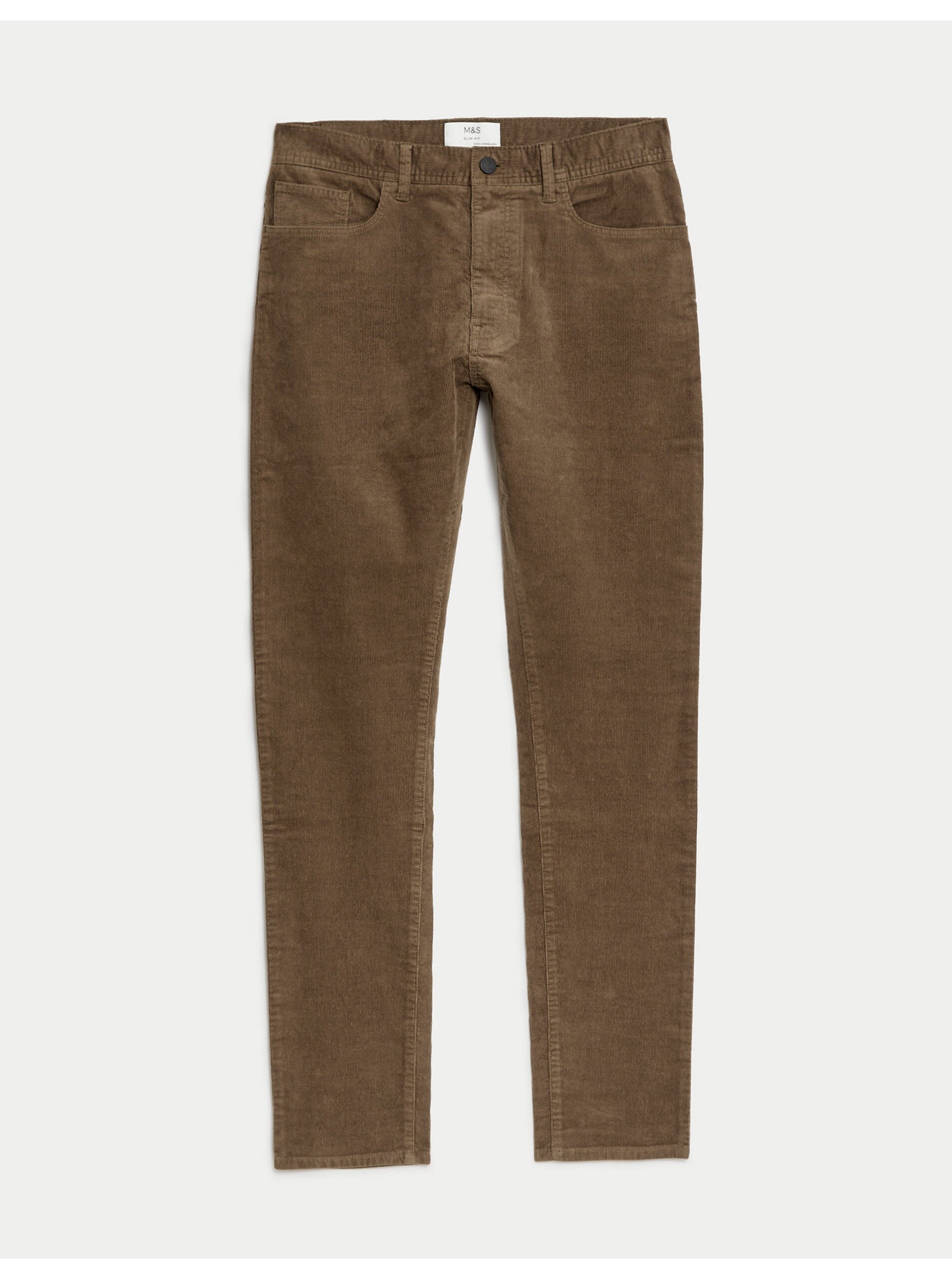 Levně Hnědé pánské manšestrové kalhoty Marks & Spencer