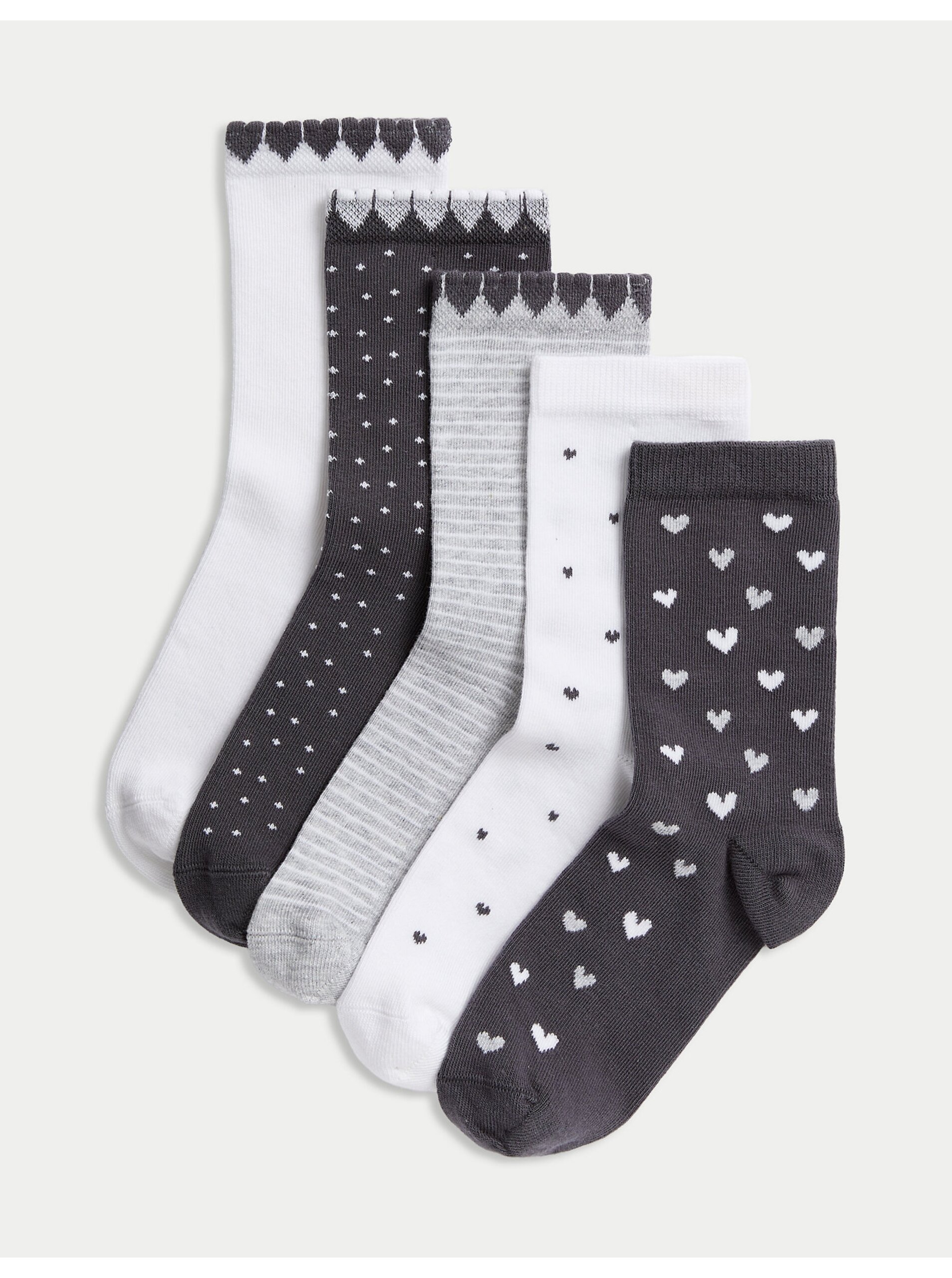 Levně Sada pěti párů holčičích vzorovaných ponožek v šedé a bílé barvě Marks & Spencer