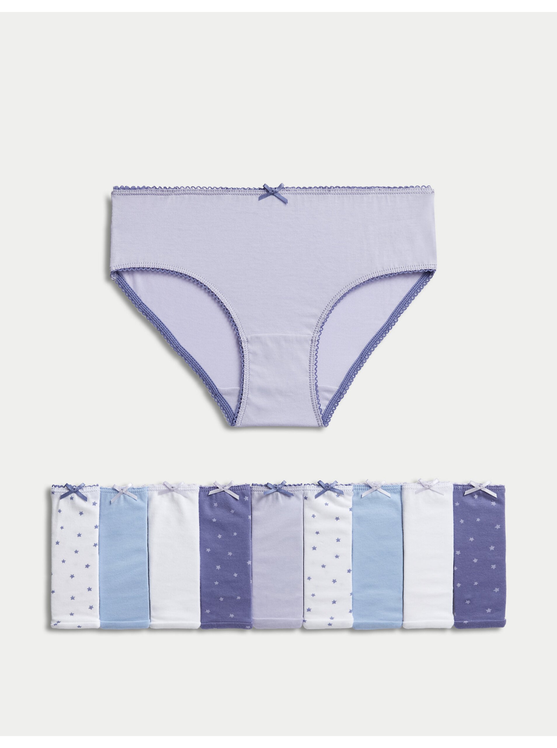 Lacno Súprava desiatich dievčenských nohavičiek v fialovej, bielej a modrej farbe Marks & Spencer