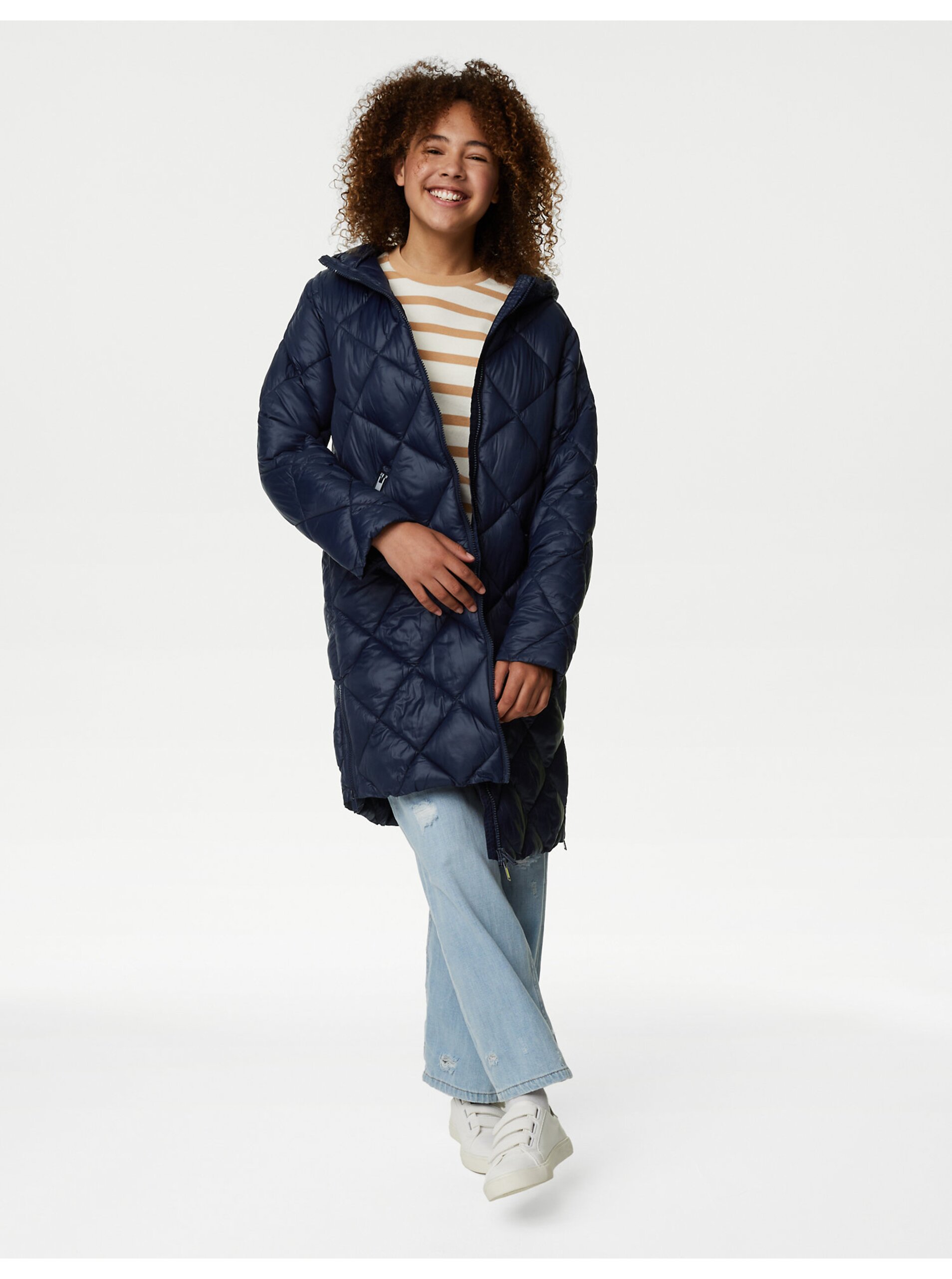 Levně Tmavě modrý holčičí prošívaný zateplený kabát Marks & Spencer