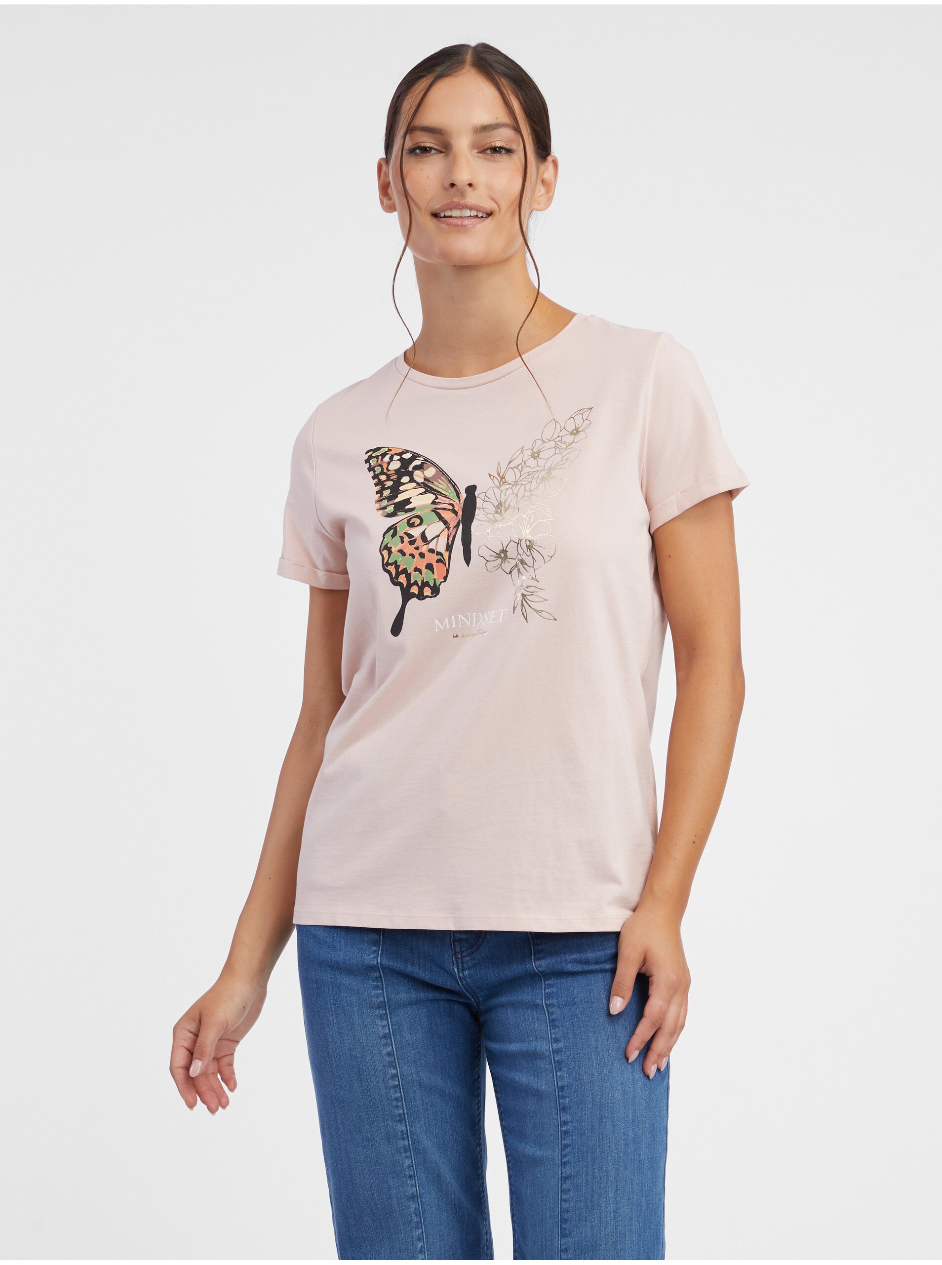 Levně Světle růžové dámské tričko ORSAY