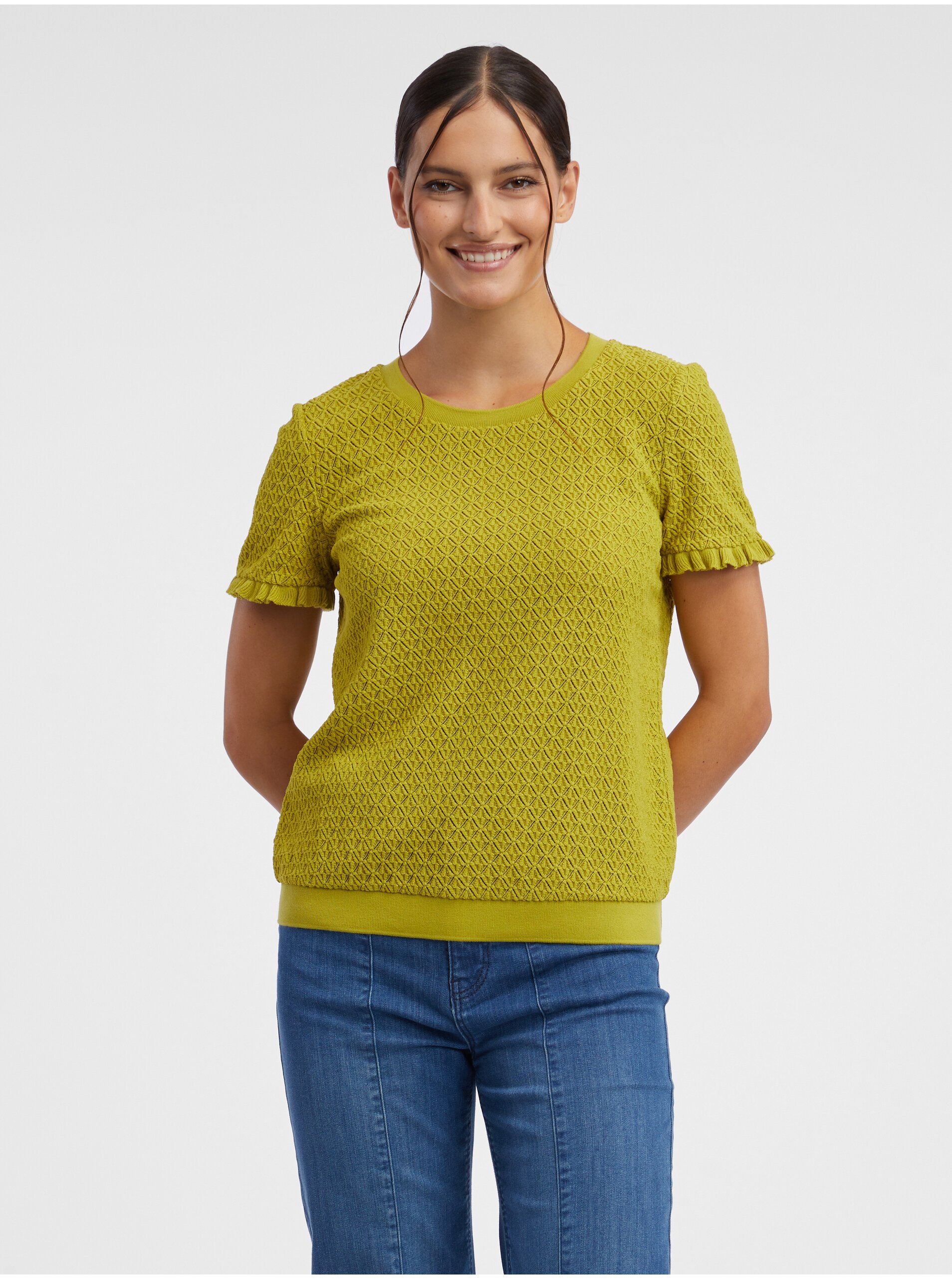 Lacno Zelené dámske vzorované úpletové tričko ORSAY