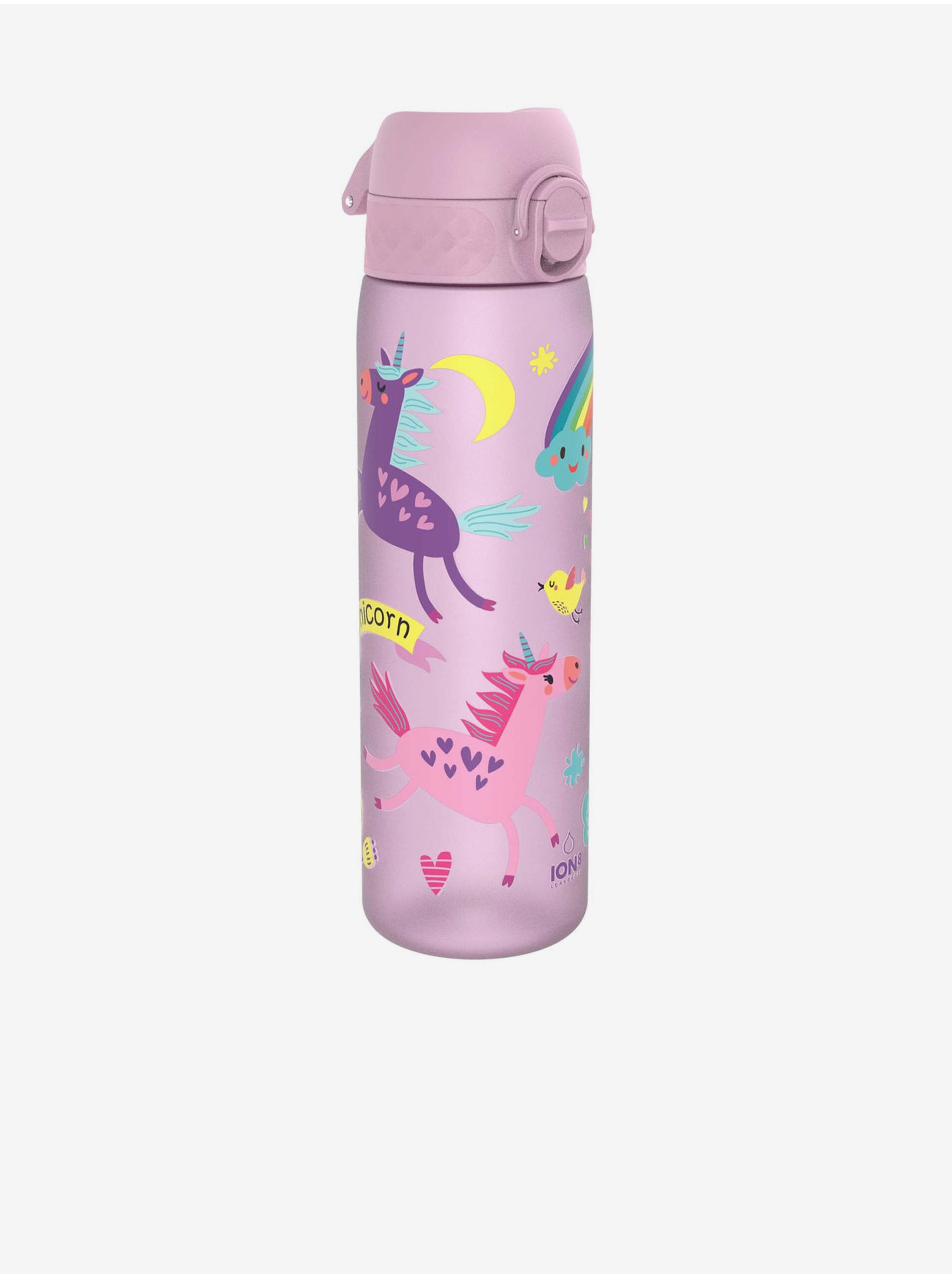 Levně Růžová vzorovaná lahev Ion8 Leak Proof Unicorns (500 ml)