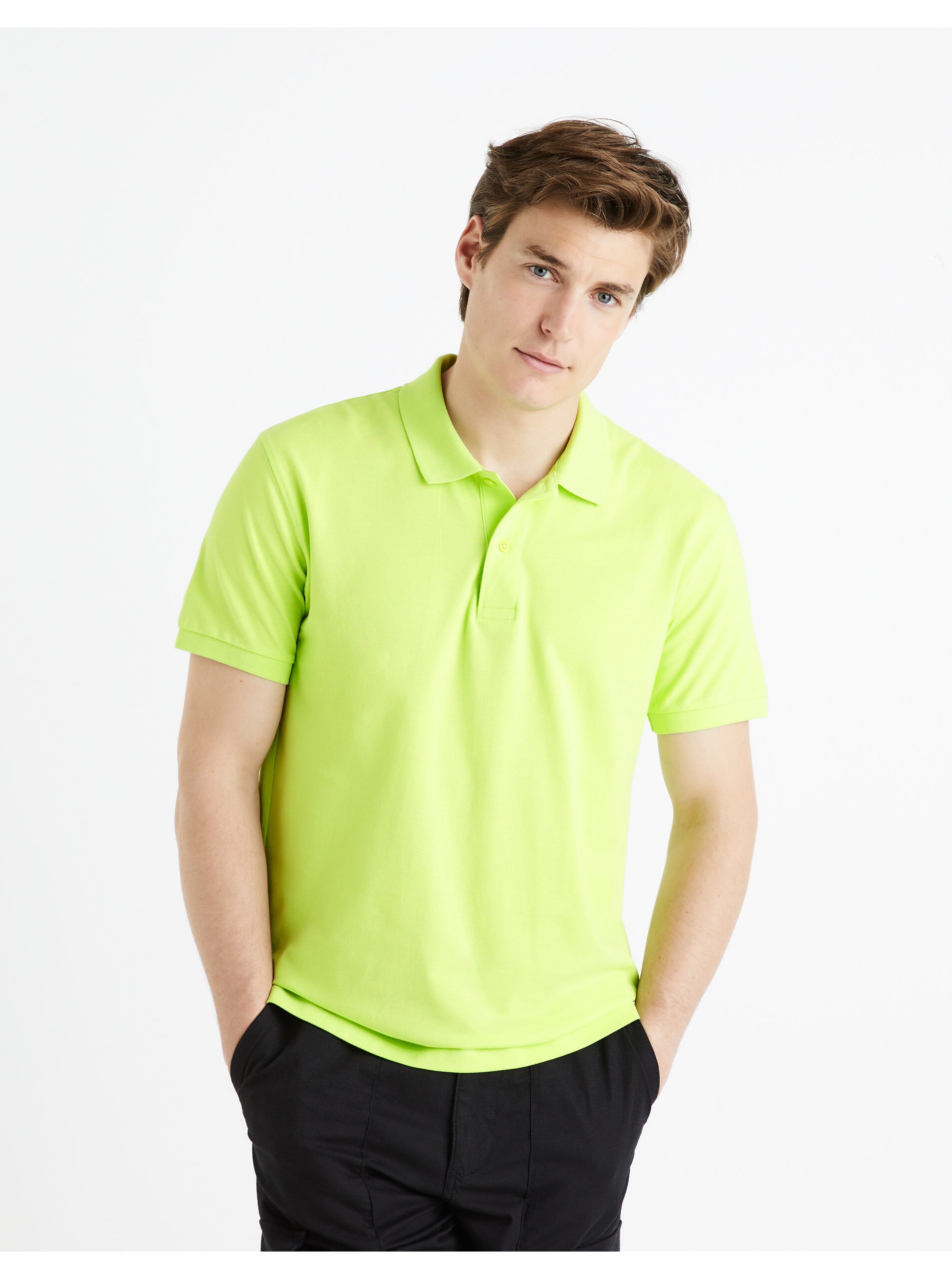 E-shop Světle zelené pánské polo tričko Celio Teone