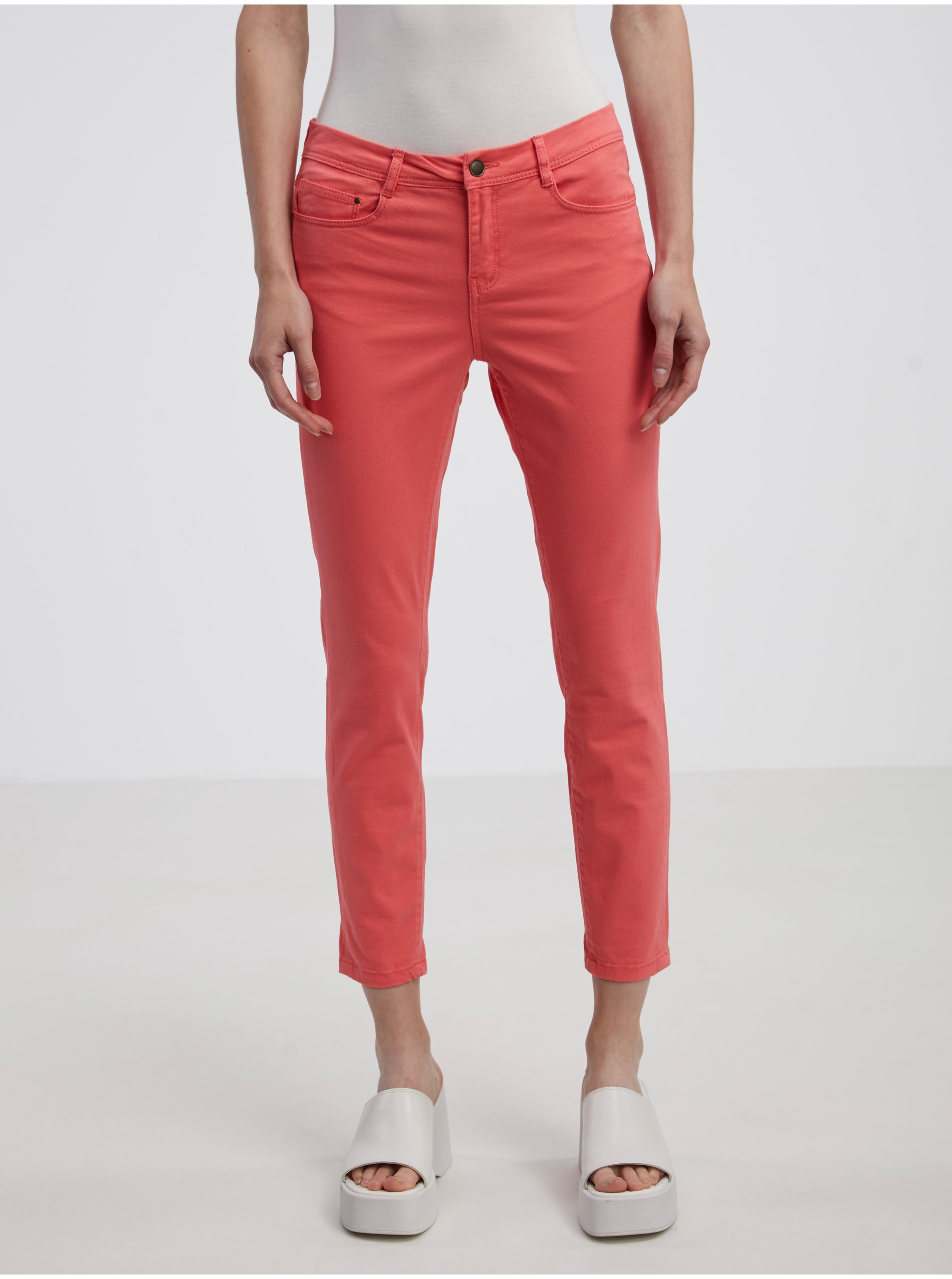 E-shop Korálové dámské skinny fit džíny CAMAIEU