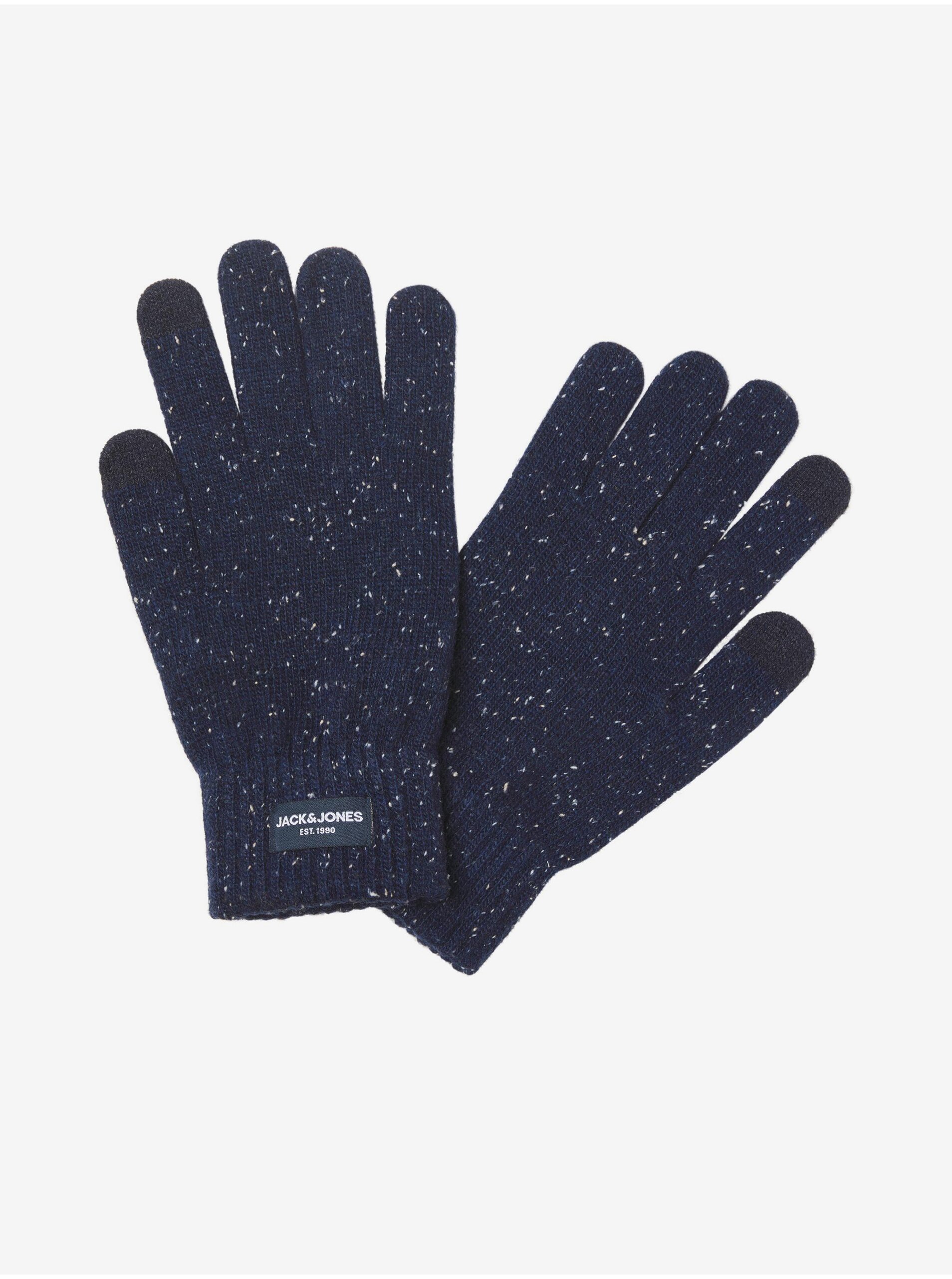 Levně Tmavě modré pánské žíhané rukavice Jack & Jones Cliff