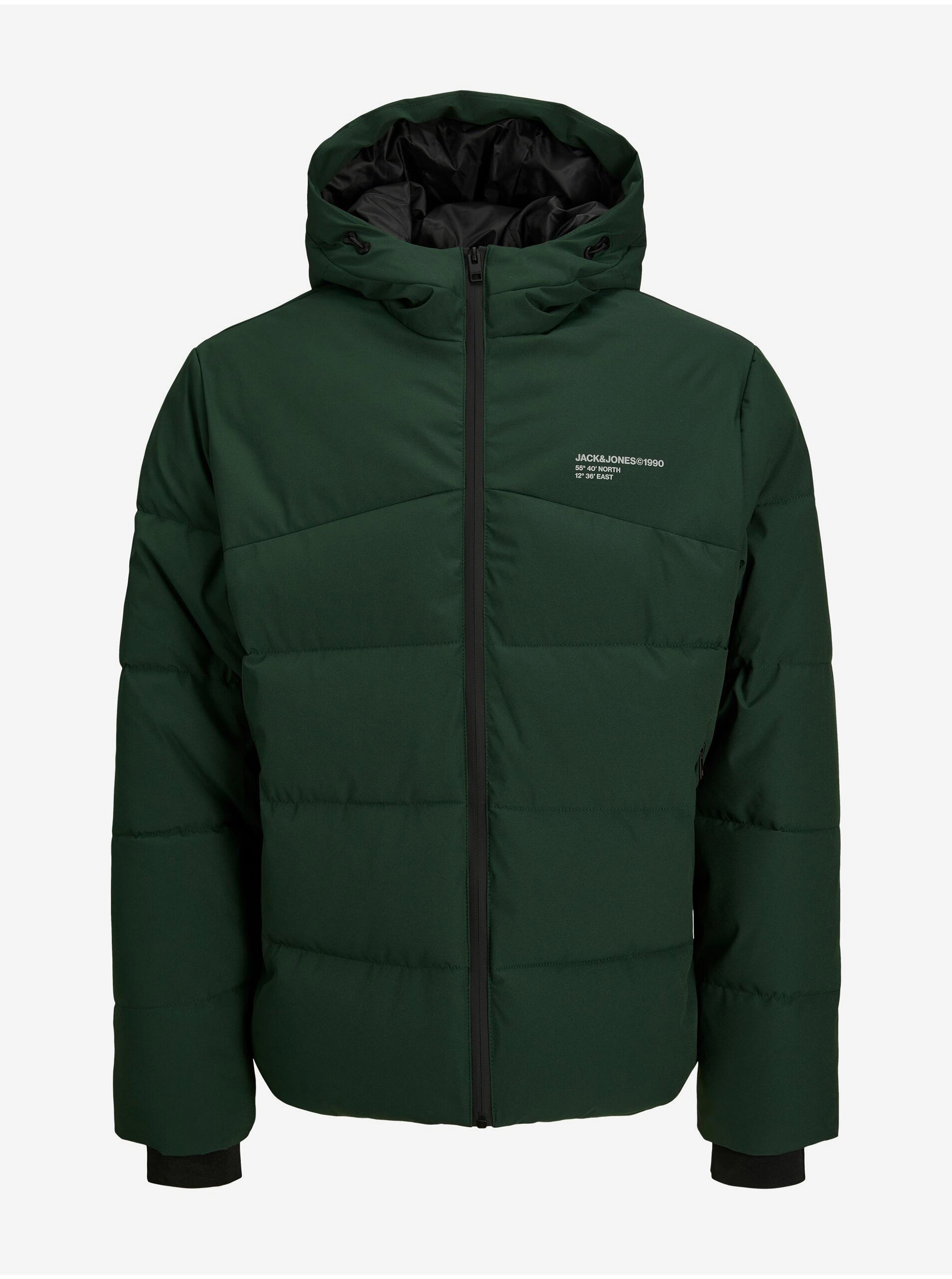 E-shop Tmavě zelená pánská prošívaná zimní bunda Jack & Jones Flow