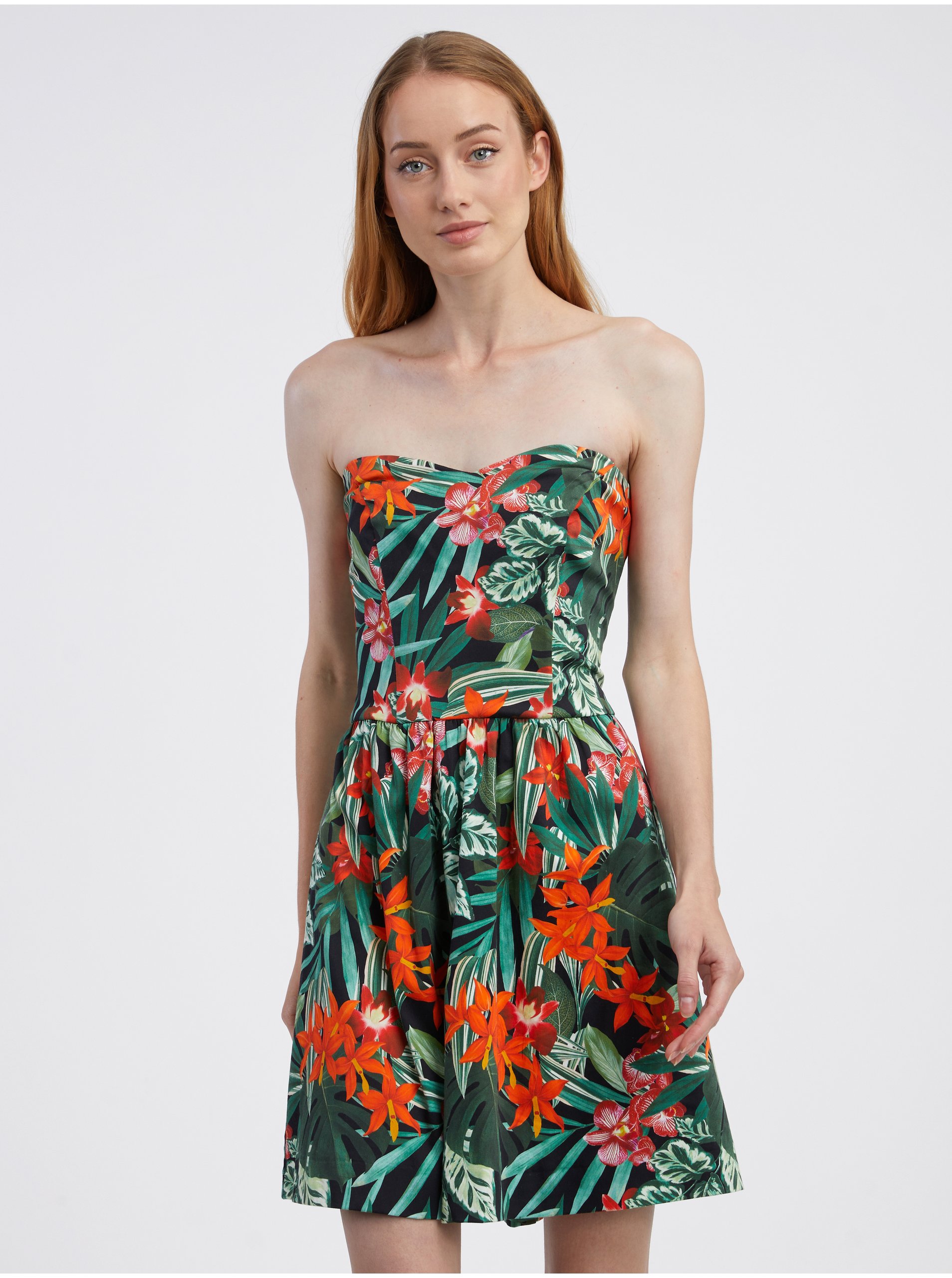 E-shop Zelené dámské vzorované šaty CAMAIEU