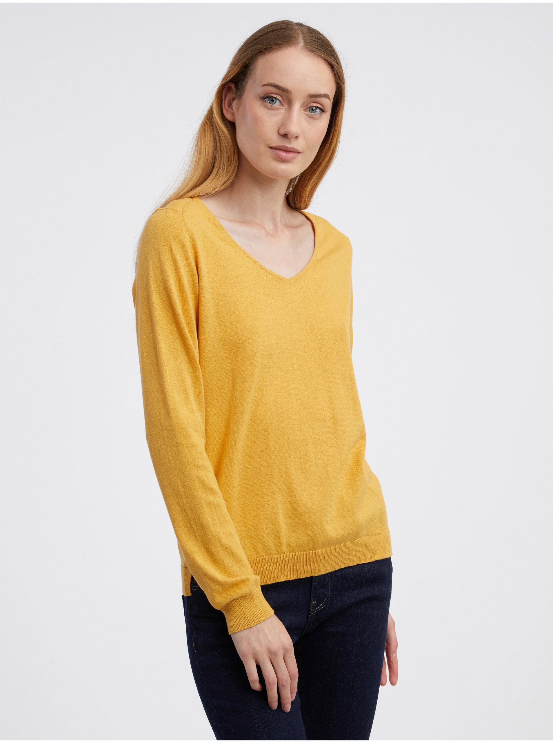 Lacno Žltý dámsky basic sveter CAMAIEU