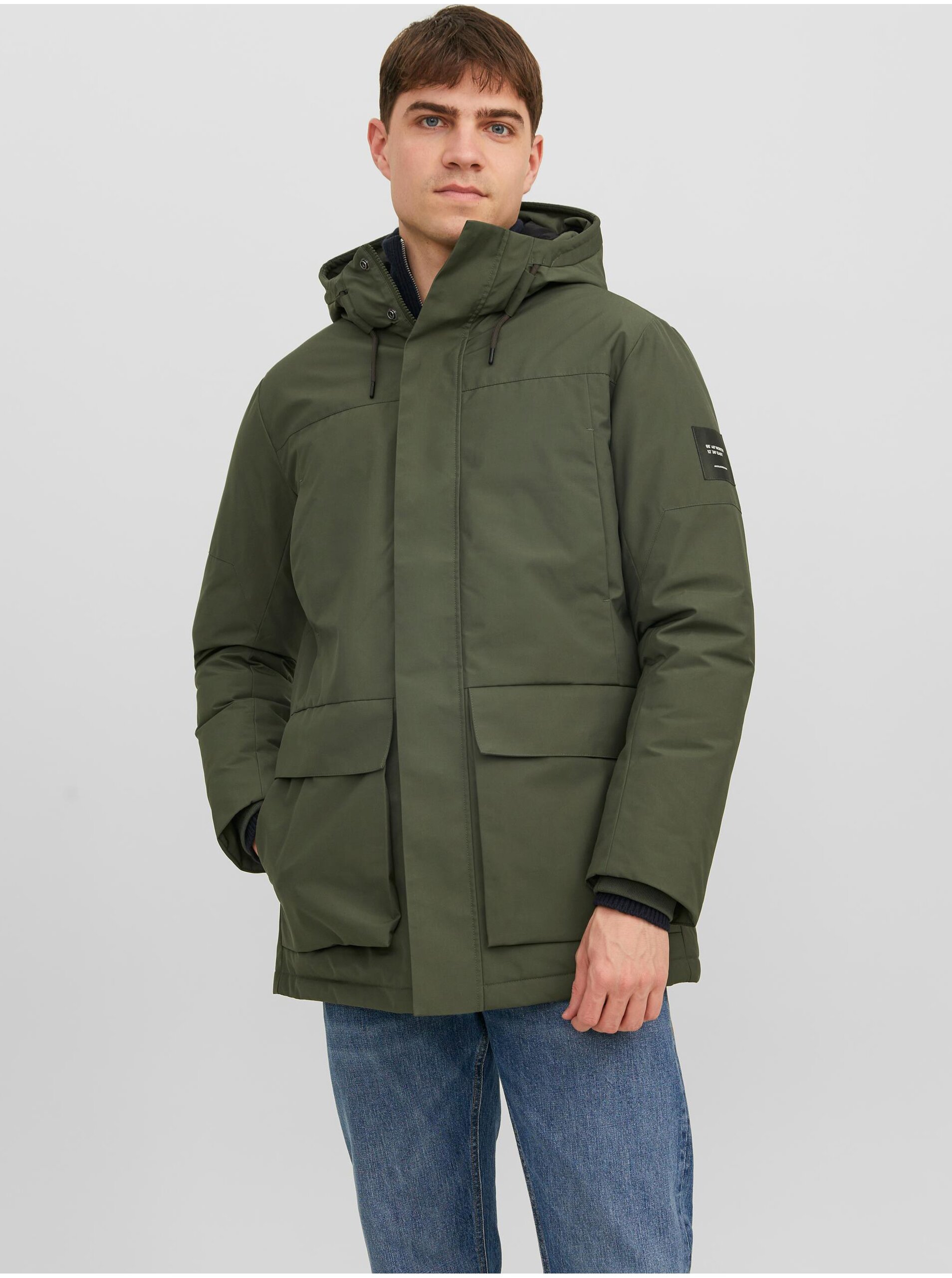 Levně Khaki pánská zimní parka Jack & Jones Rob