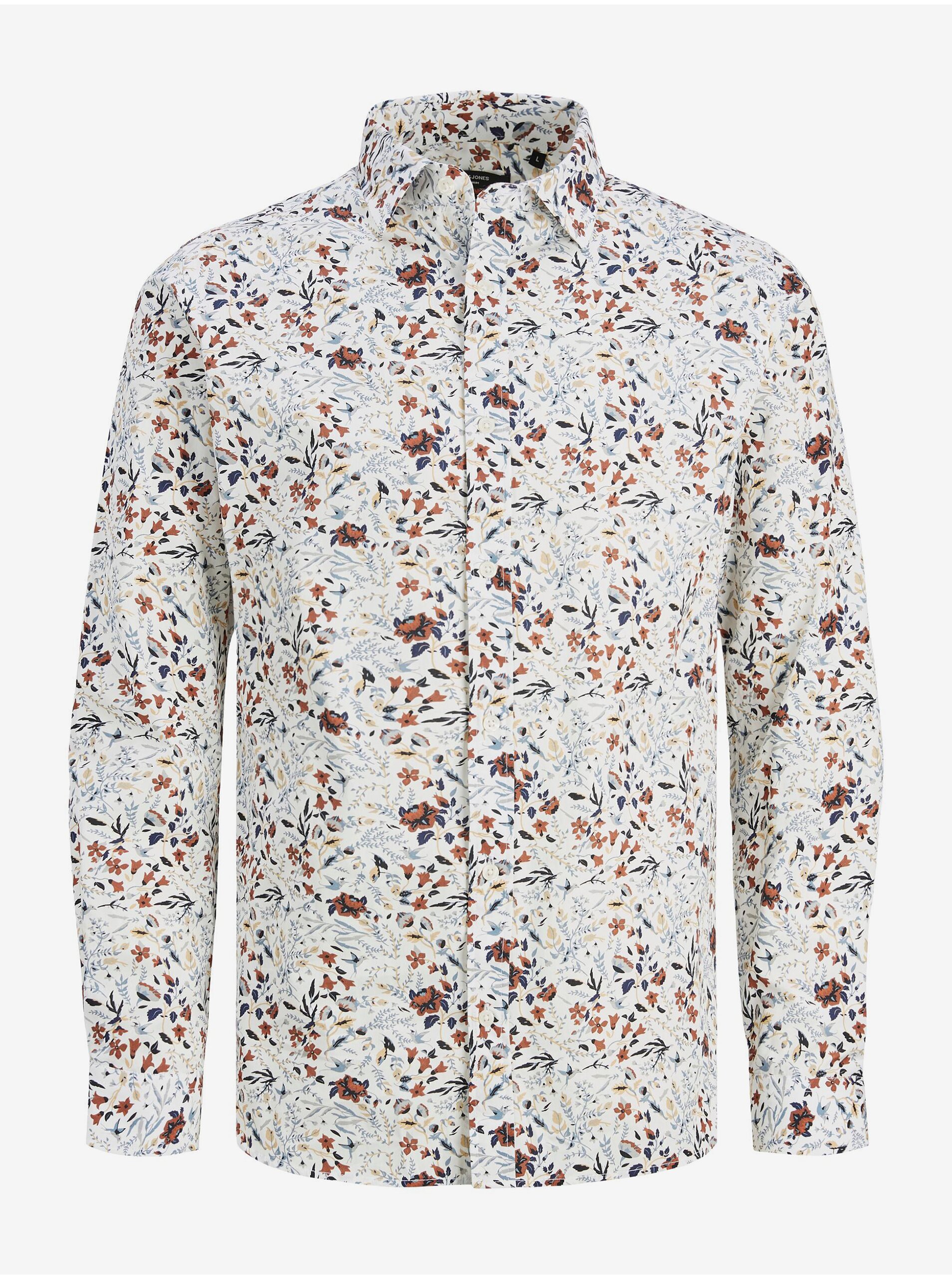 Lacno Biela pánska kvetovaná košeľa Jack & Jones Monaco