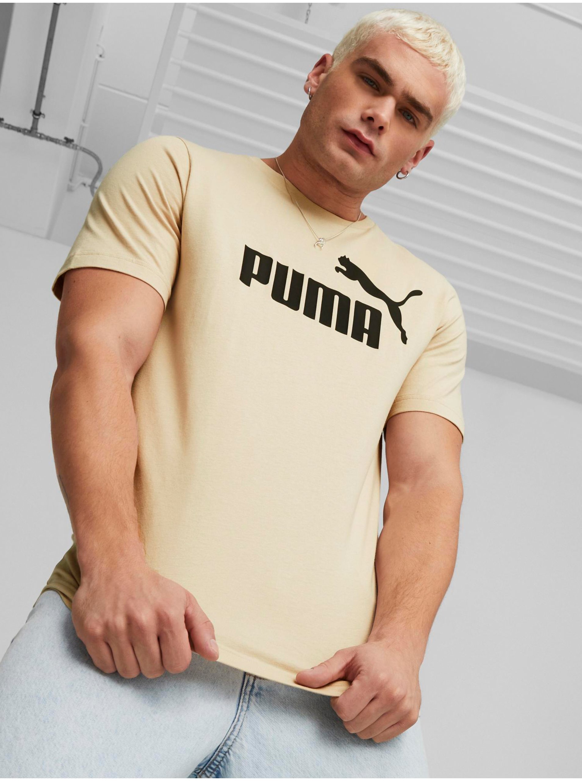 Lacno Béžové pánske tričko Puma