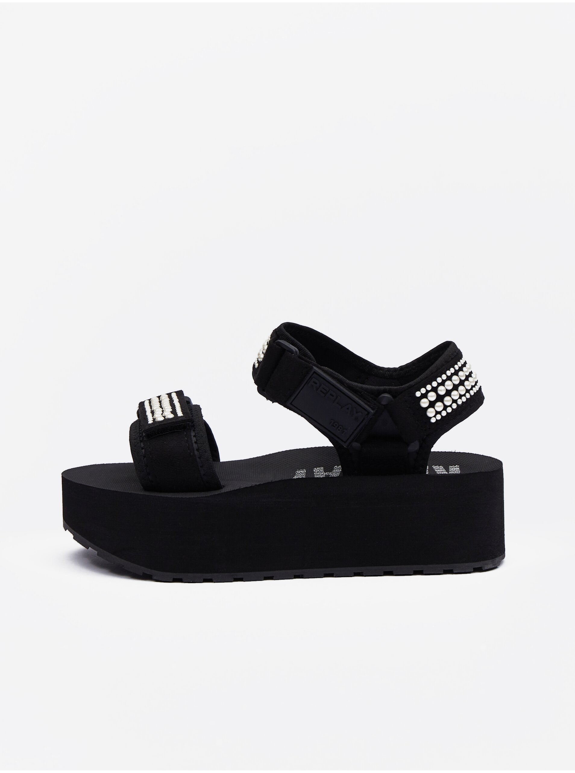 Lacno Čierne dámske sandále s ozdobným detailom Replay