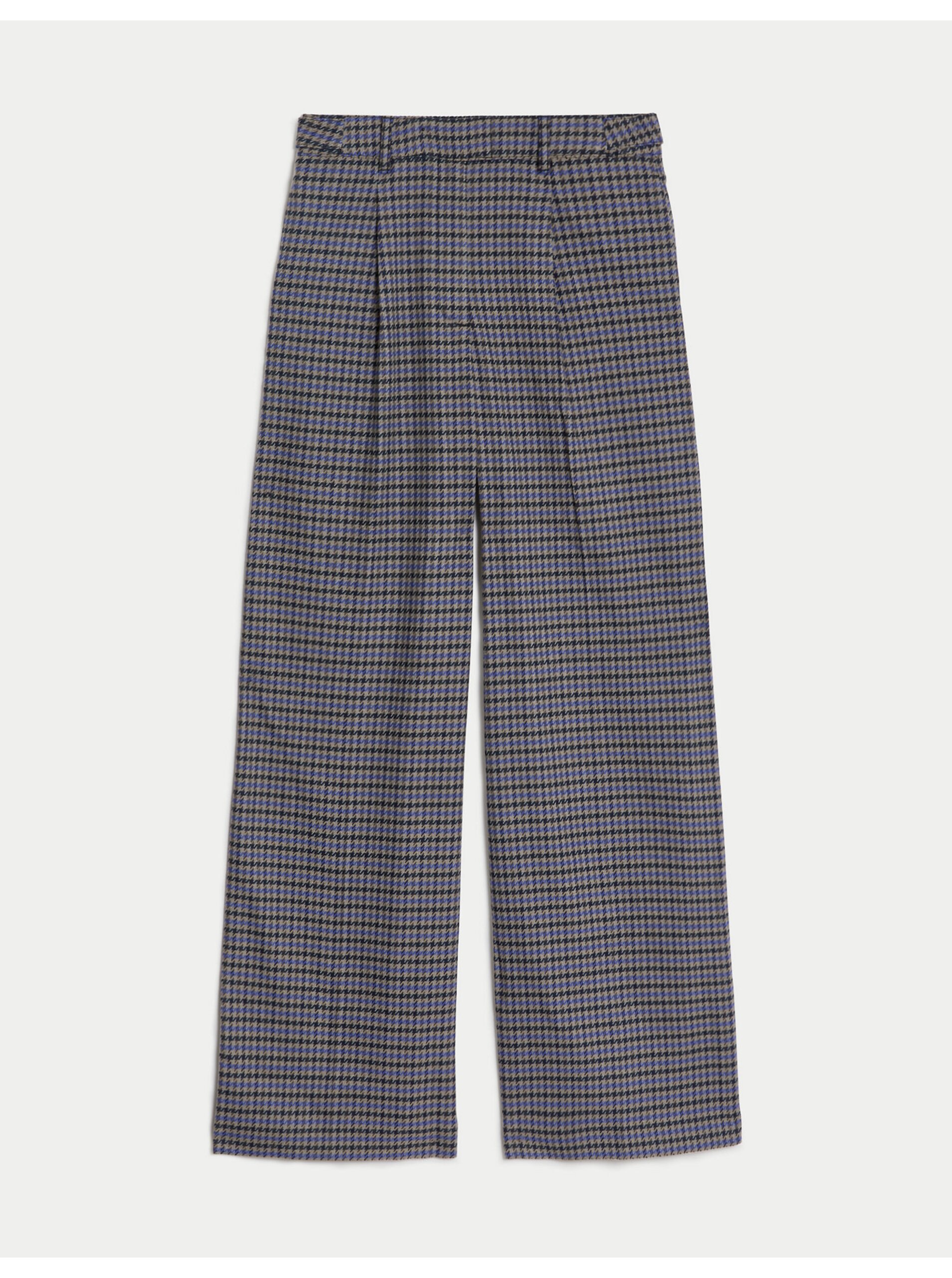Levně Modré dámské kostkované široké kalhoty Marks & Spencer