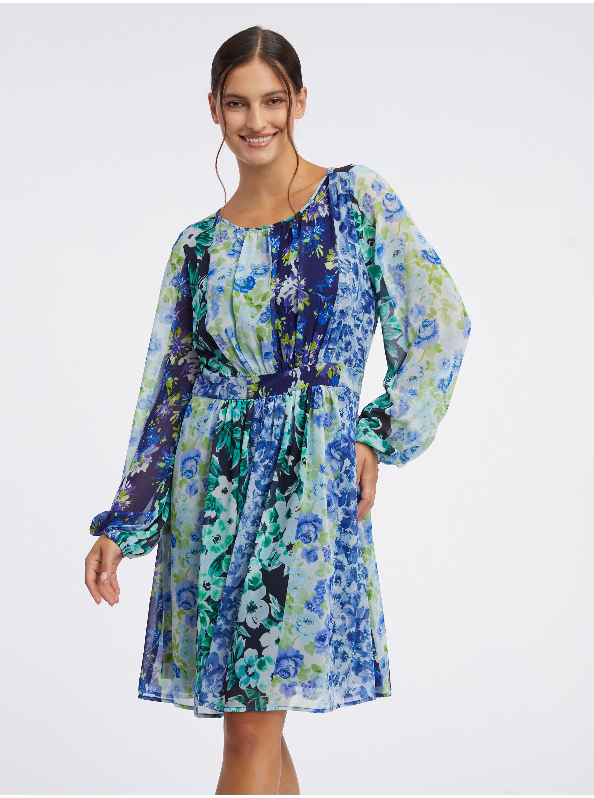 Levně Modré dámské květované šaty ORSAY