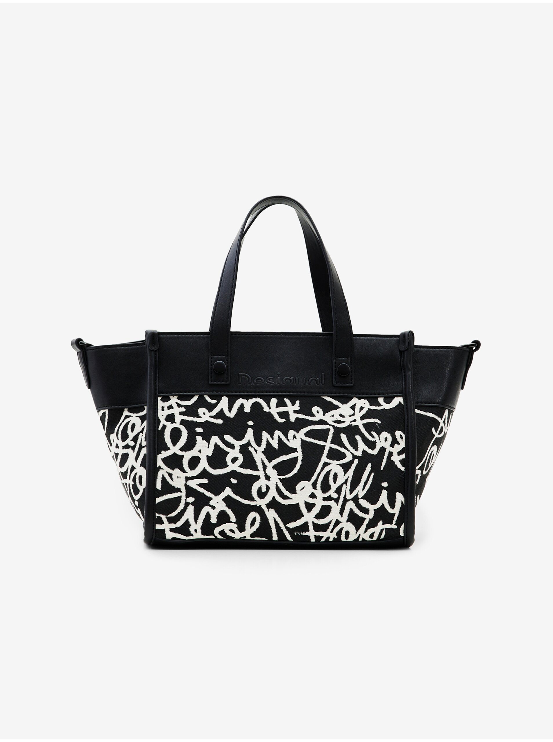 E-shop Krémovo-černá dámská vzorovaná kabelka Desigual Lettering Guimar Mini