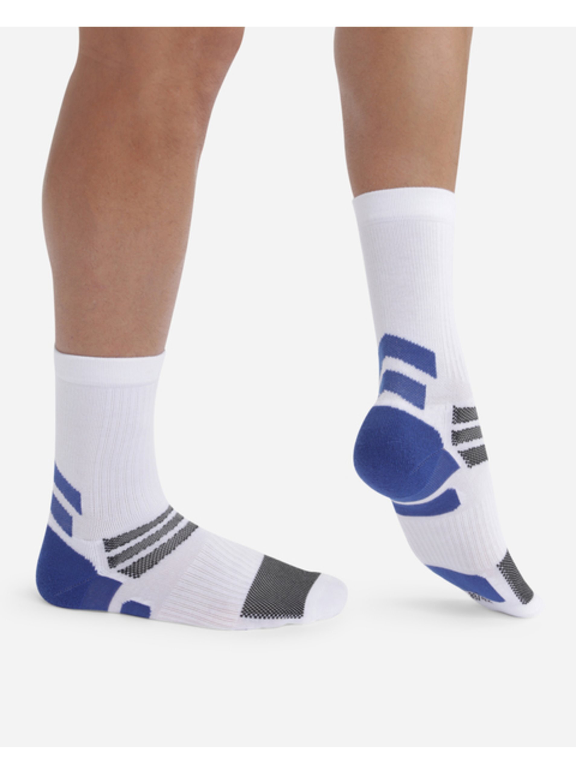 Levně Sada dvou párů pánských sportovních ponožek v bílé a modré barvě DIM SPORT CREW SOCKS MEDIUM IMPACT 2x