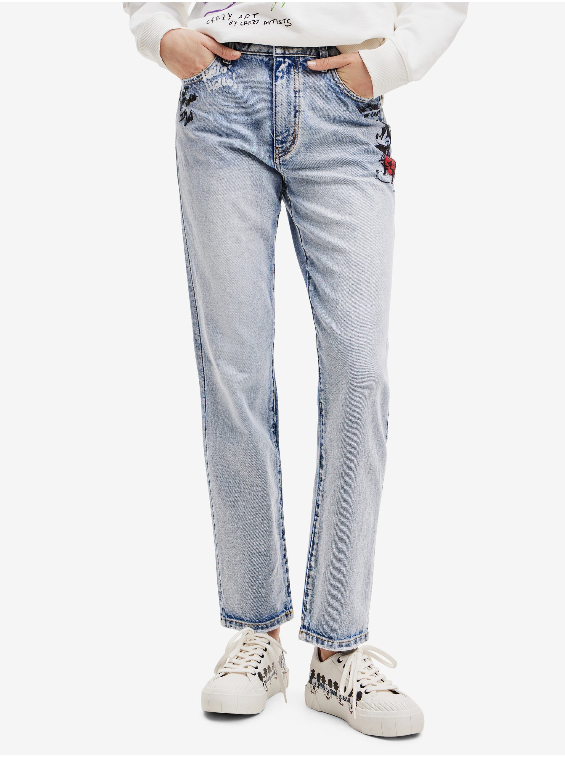 E-shop Světle modré dámské straight fit džíny Desigual Mickey Rock