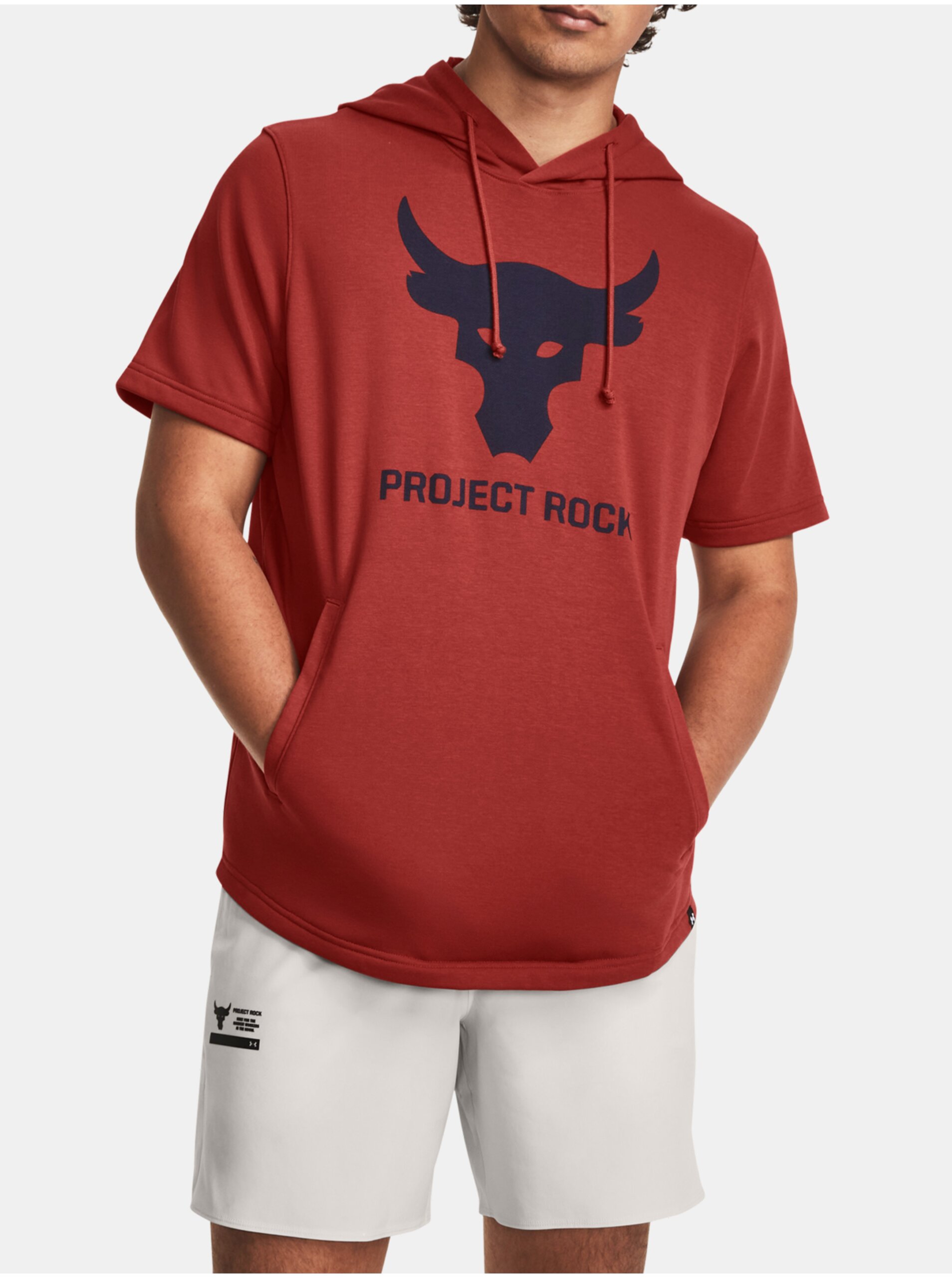 Levně Červená pánská sportovní mikina s krátkým rukávem Under Armour Project Rock Terry SS HD