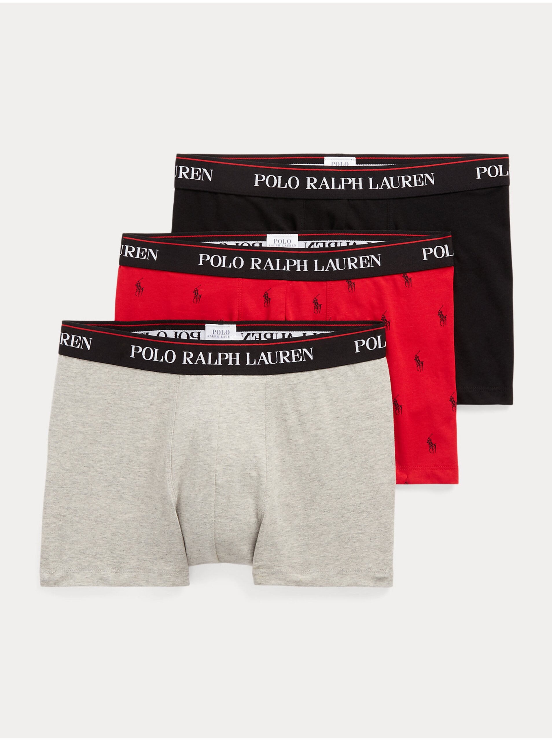 Lacno Súprava troch pánskych boxeriek vo svetlo šedej, červenej a čiernej farbe Ralph Lauren