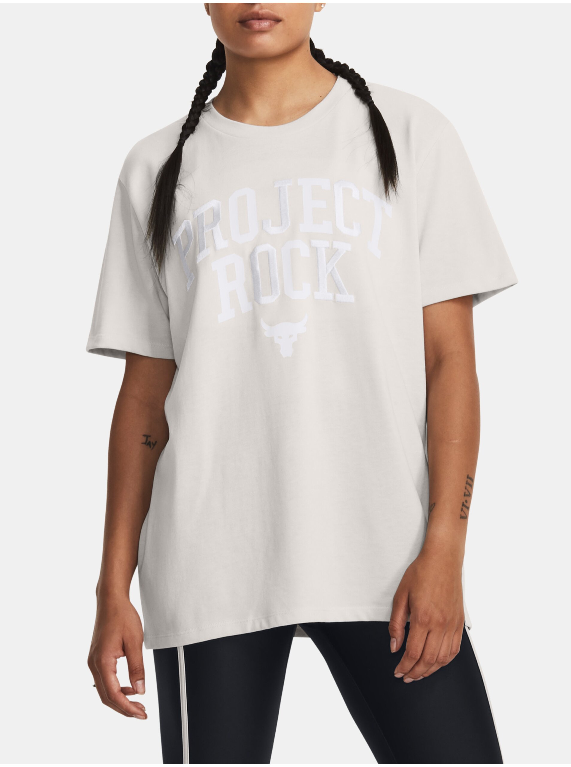 Levně Krémové dámské tričko Under Armour Project Rock Hwt Campus