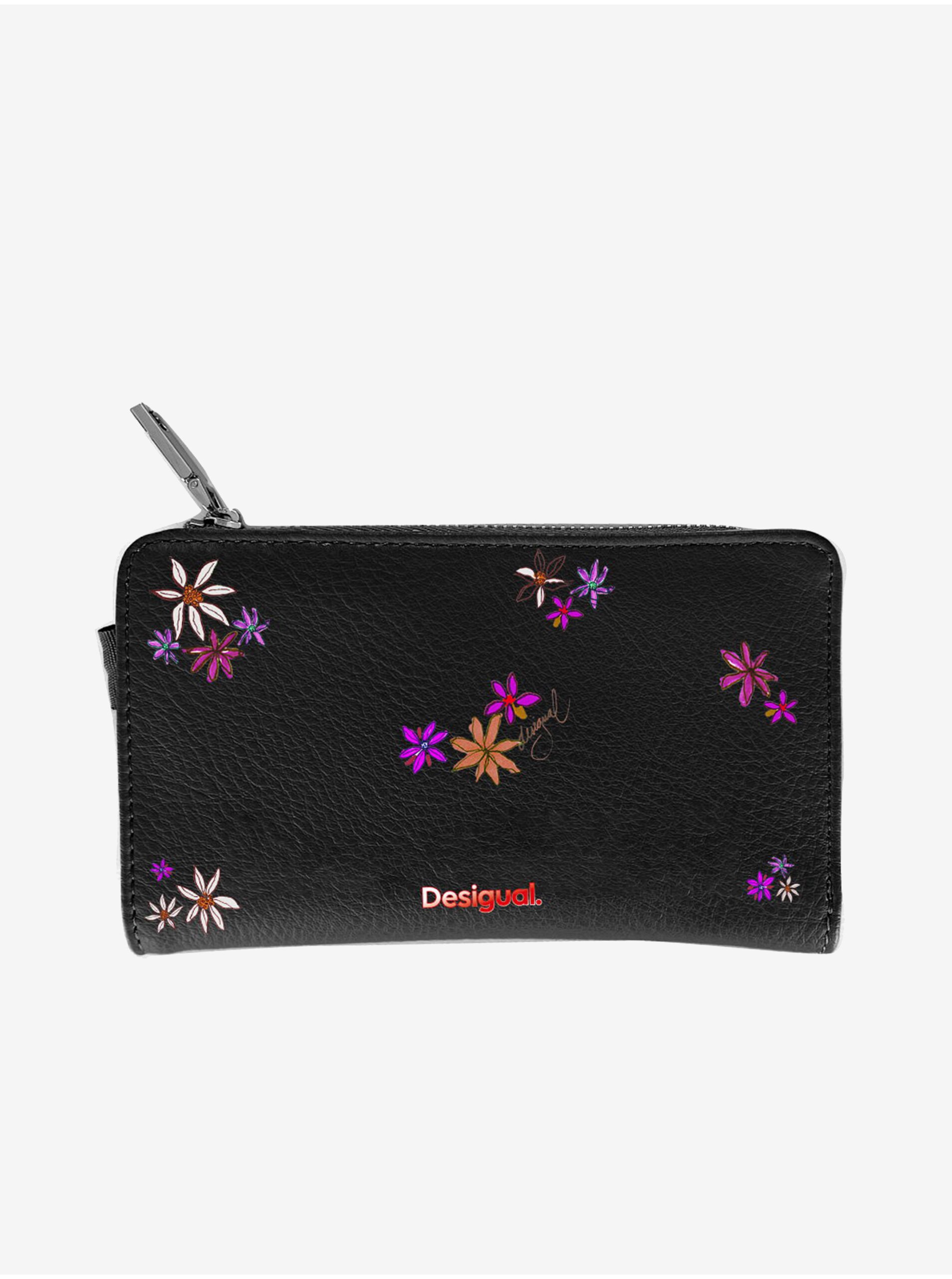 E-shop Černá dámská vzorovaná peněženka Desigual Flor Yvette Emma 2.0 Maxi