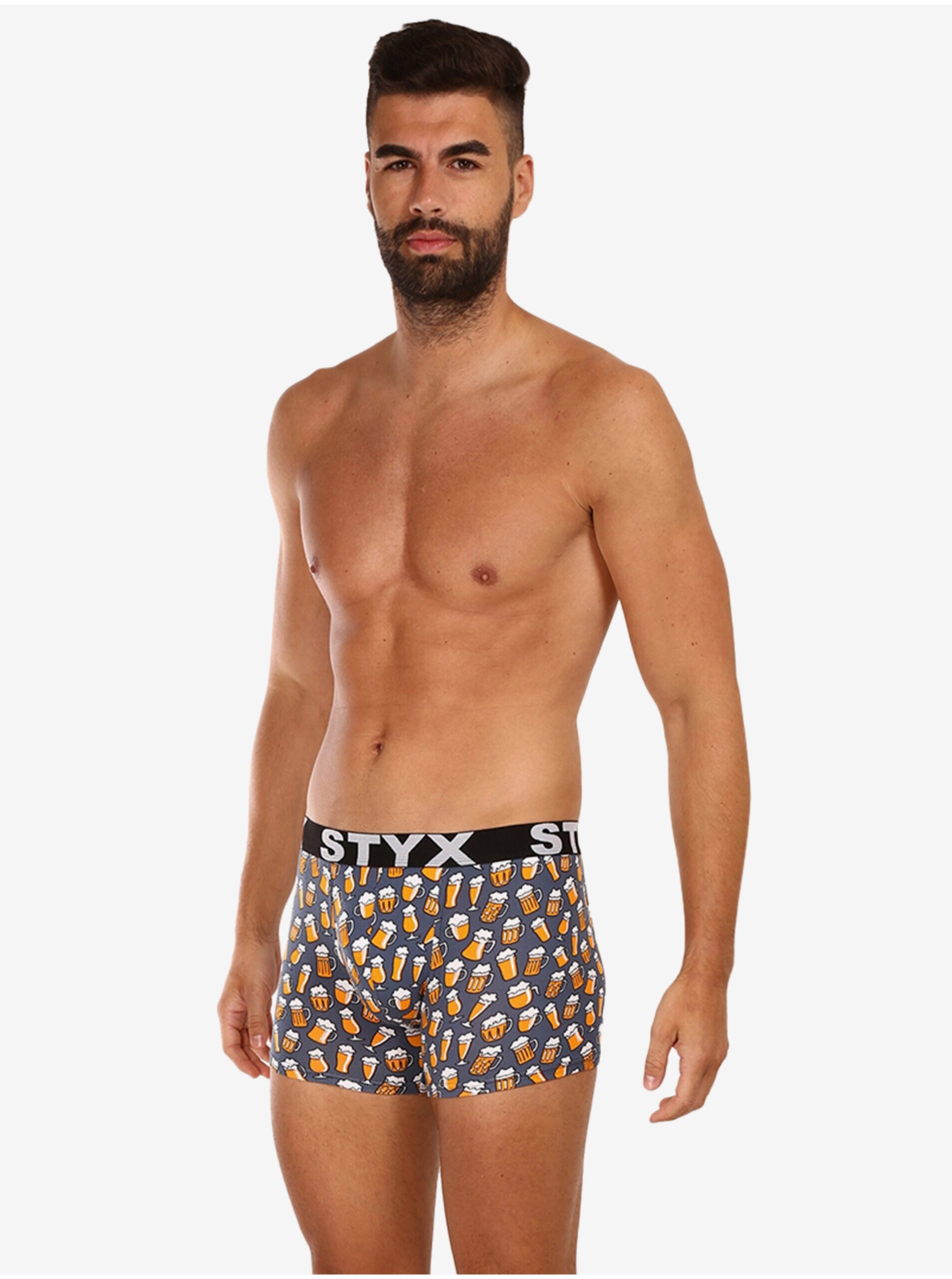 Šedé pánské vzorované boxerky Styx Pivo