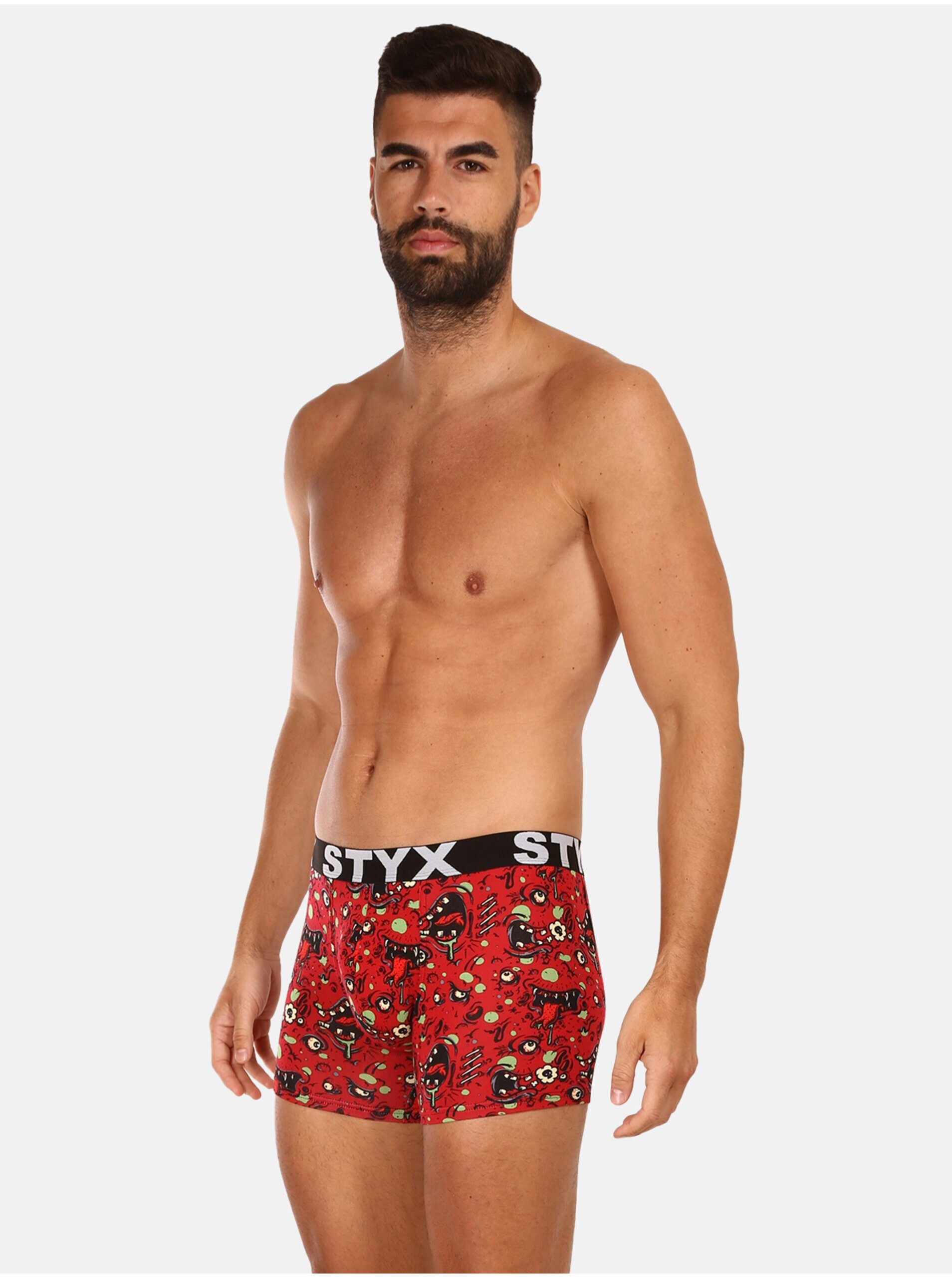 Červené pánské vzorované boxerky Styx Zombie