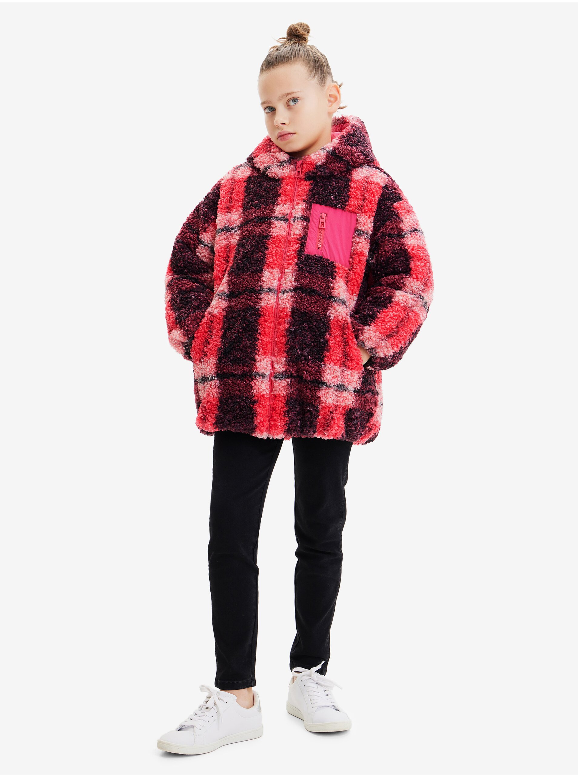 E-shop Růžová holčičí zimní kostkovaná bunda Desigual Blake