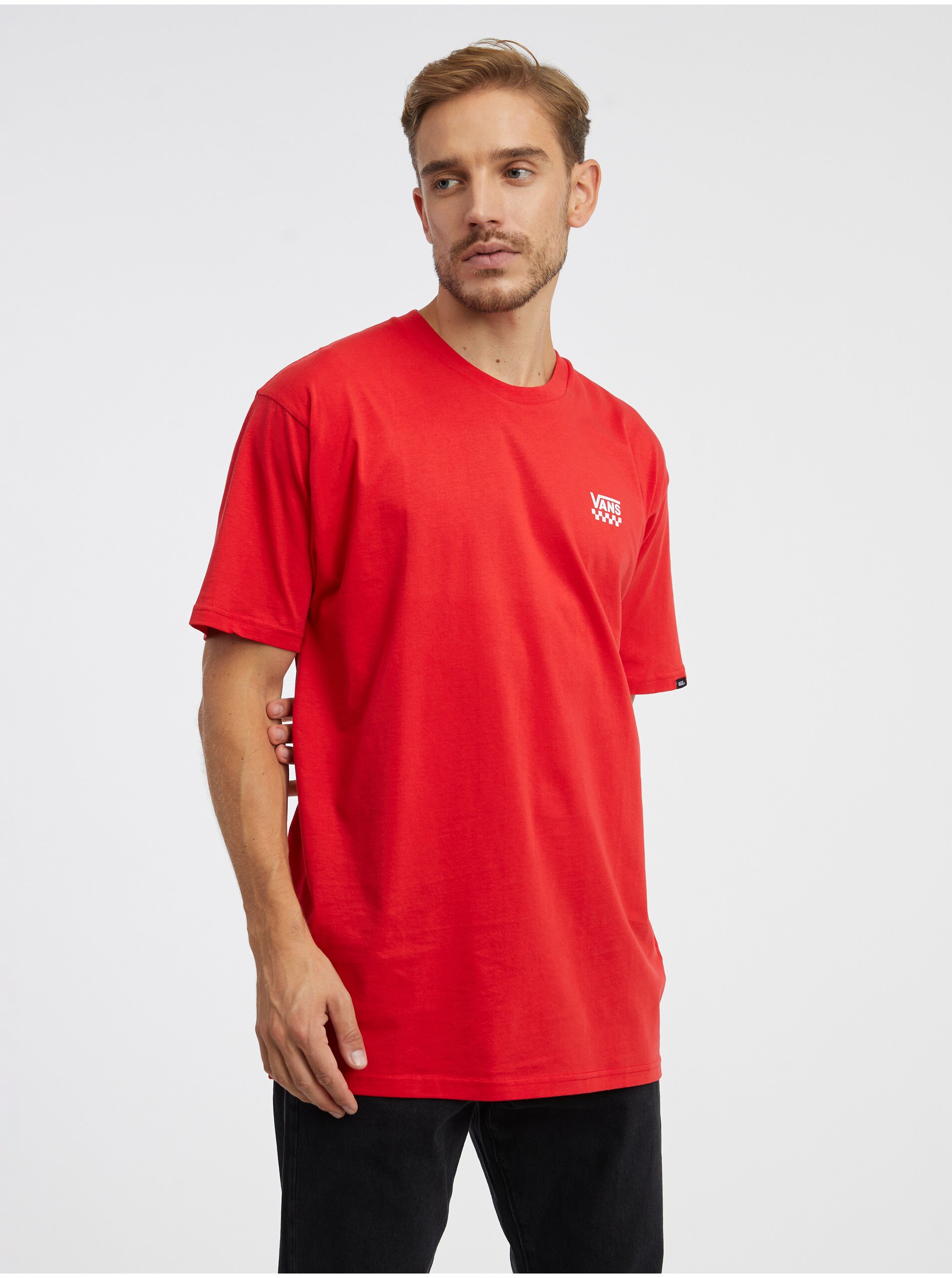 Levně Červené pánské tričko VANS Left Chest Logo