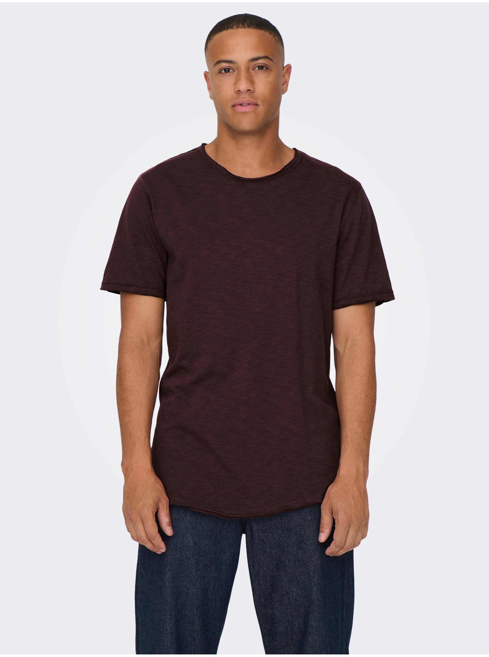 E-shop Vínové pánske melírované tričko ONLY & SONS Benne