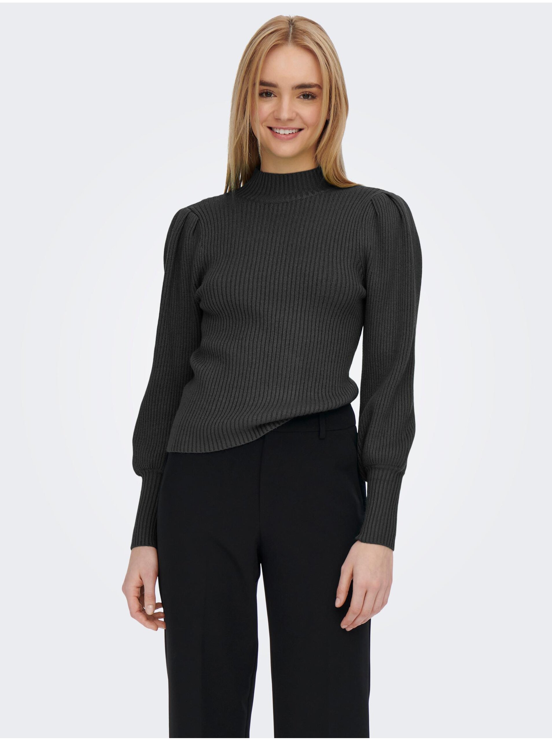 E-shop Tmavě šedý dámský žebrovaný svetr ONLY Katia