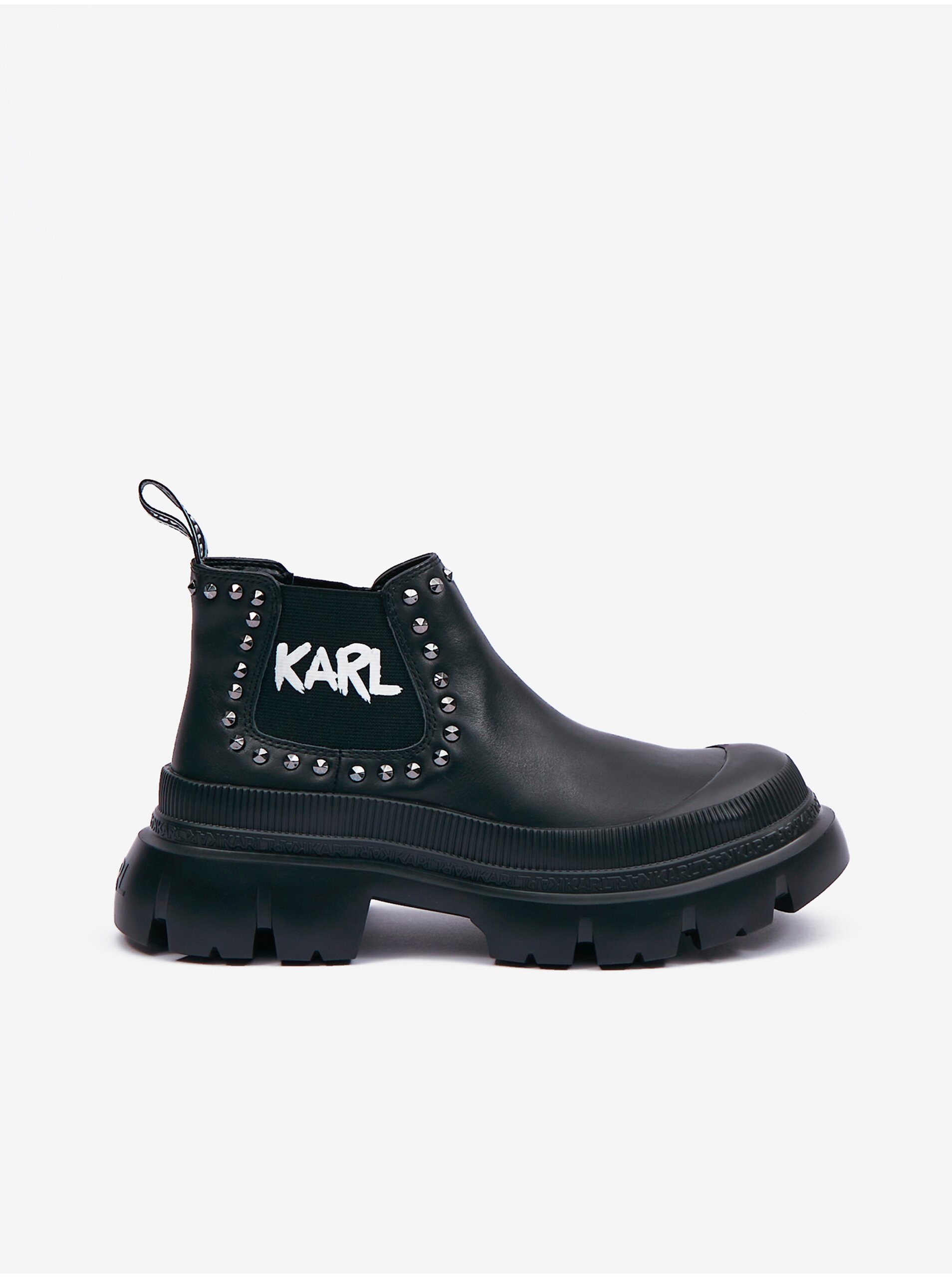 E-shop Čierne dámske kožené členkové topánky KARL LAGERFELD Trekka Max