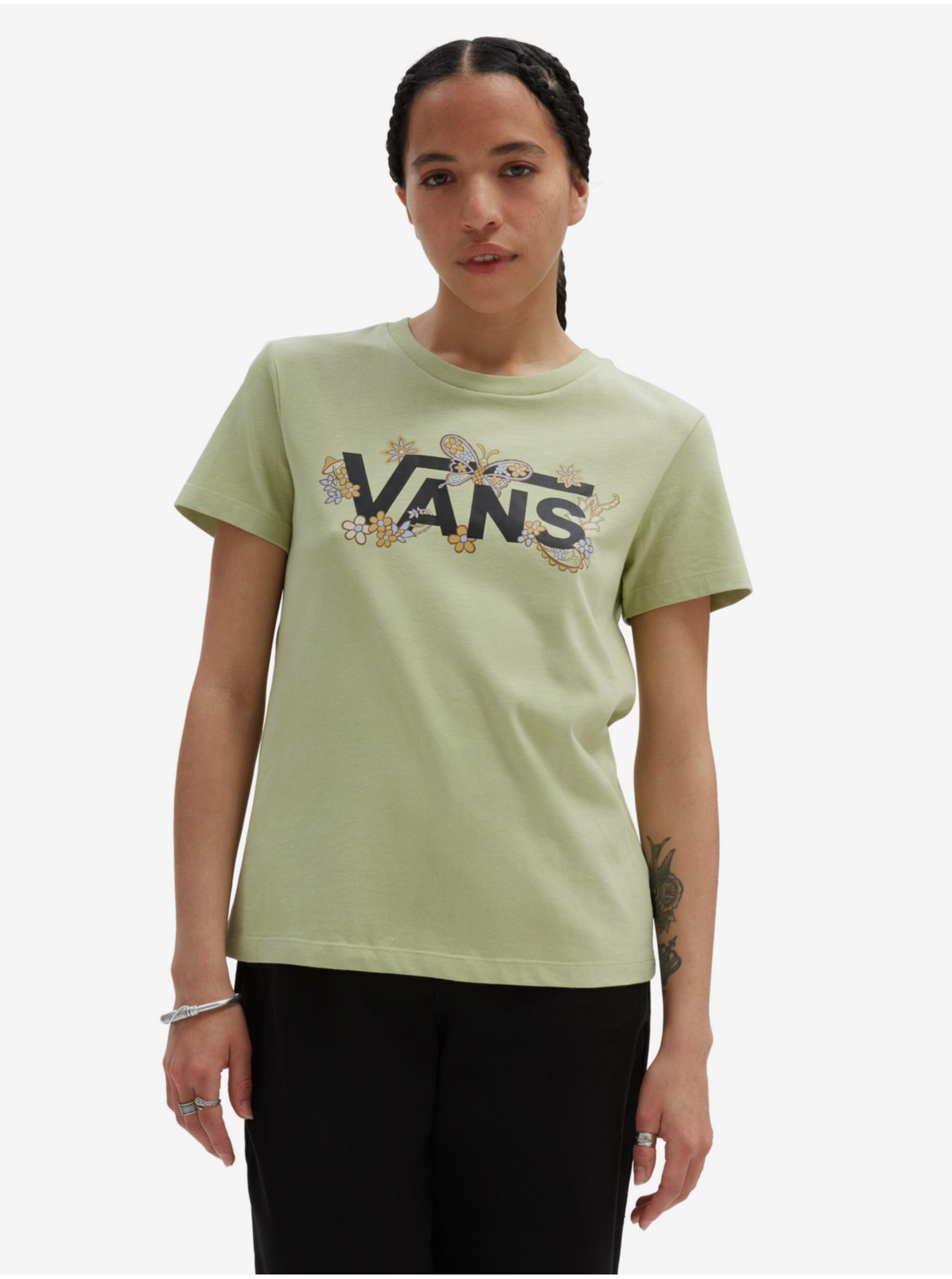 Levně Světle zelené dámské tričko VANS Trippy Paisley Crew