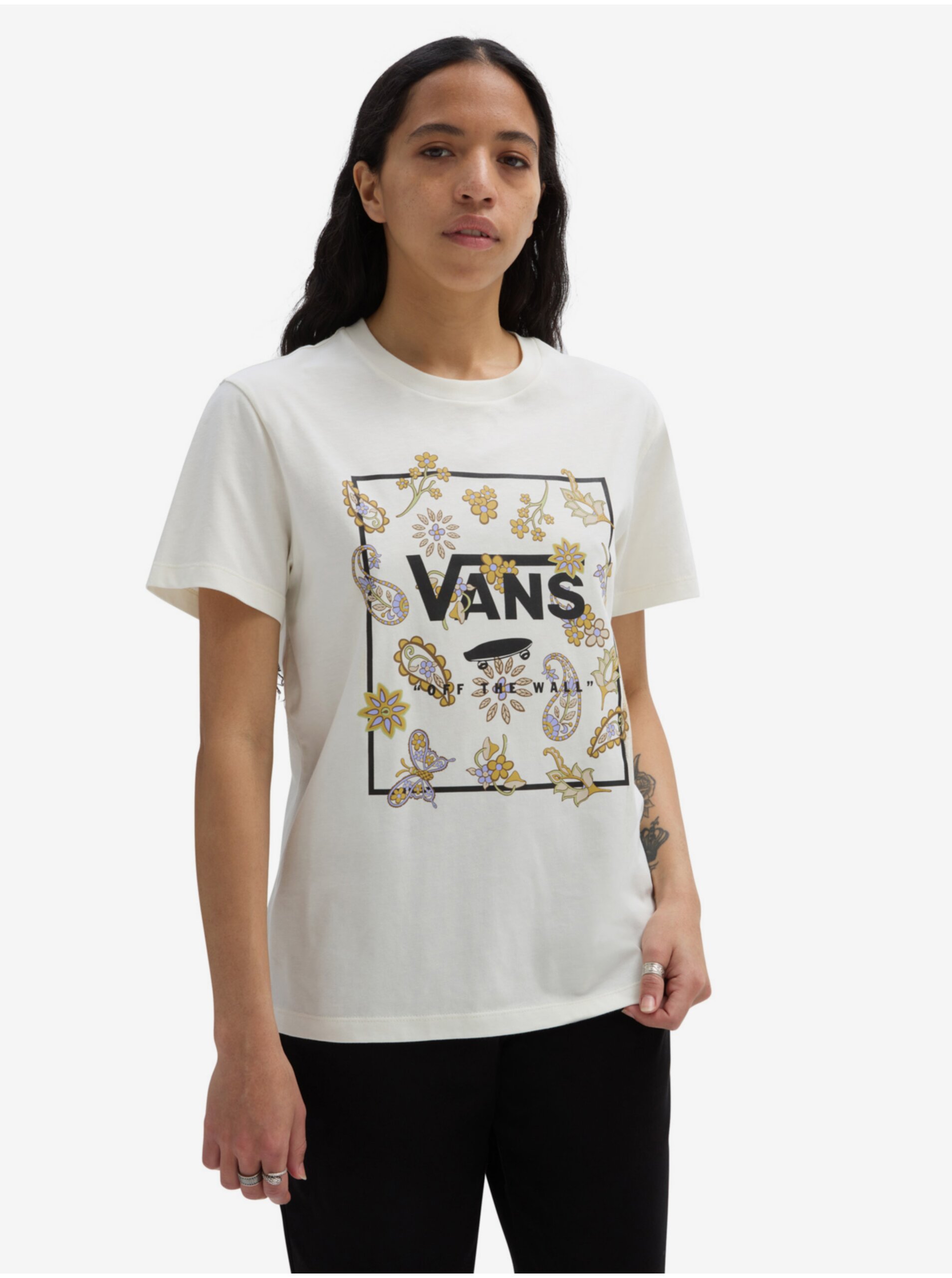 Levně Krémové dámské tričko VANS Trippy Floral