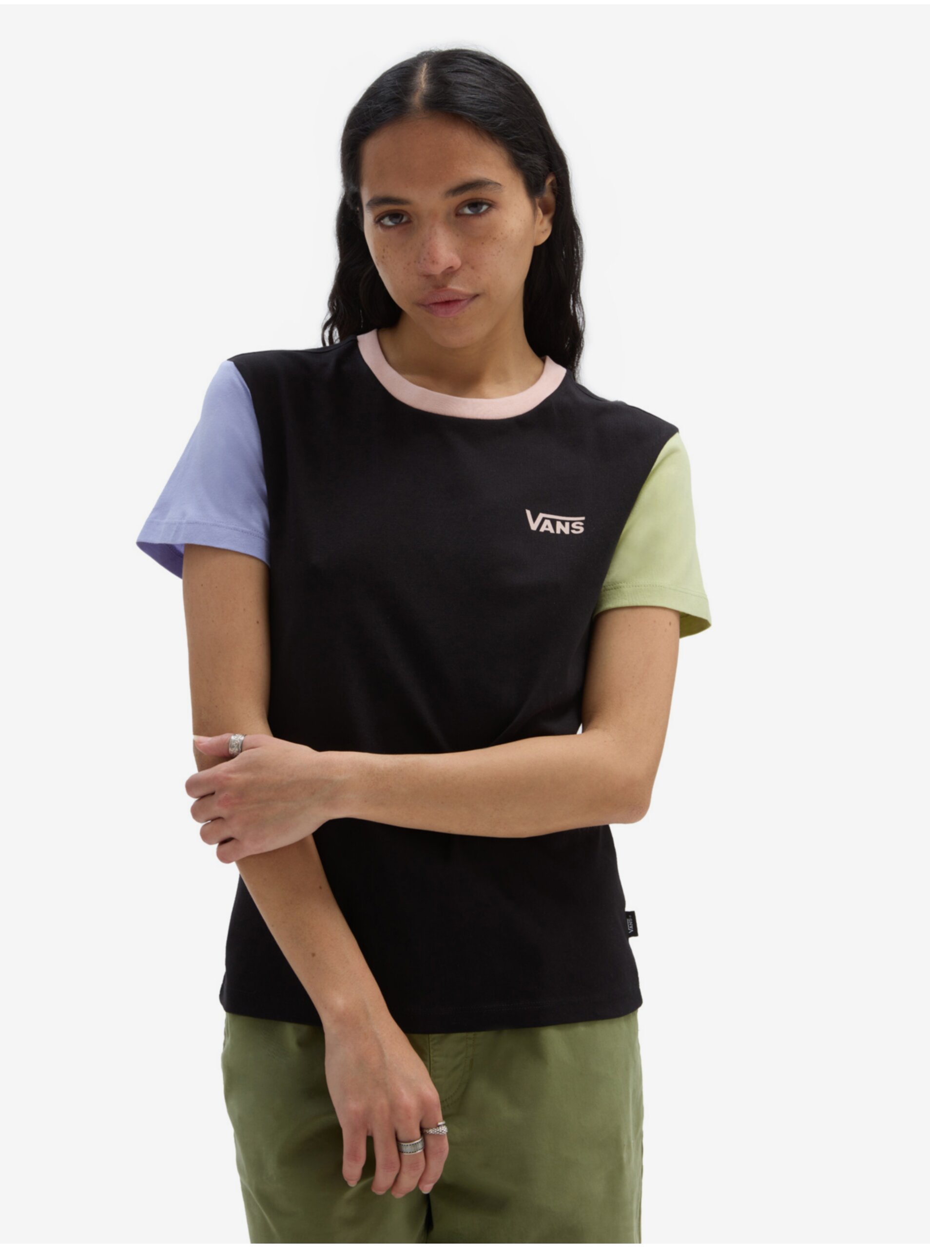 E-shop Černé dámské tričko VANS Colorblock Crew
