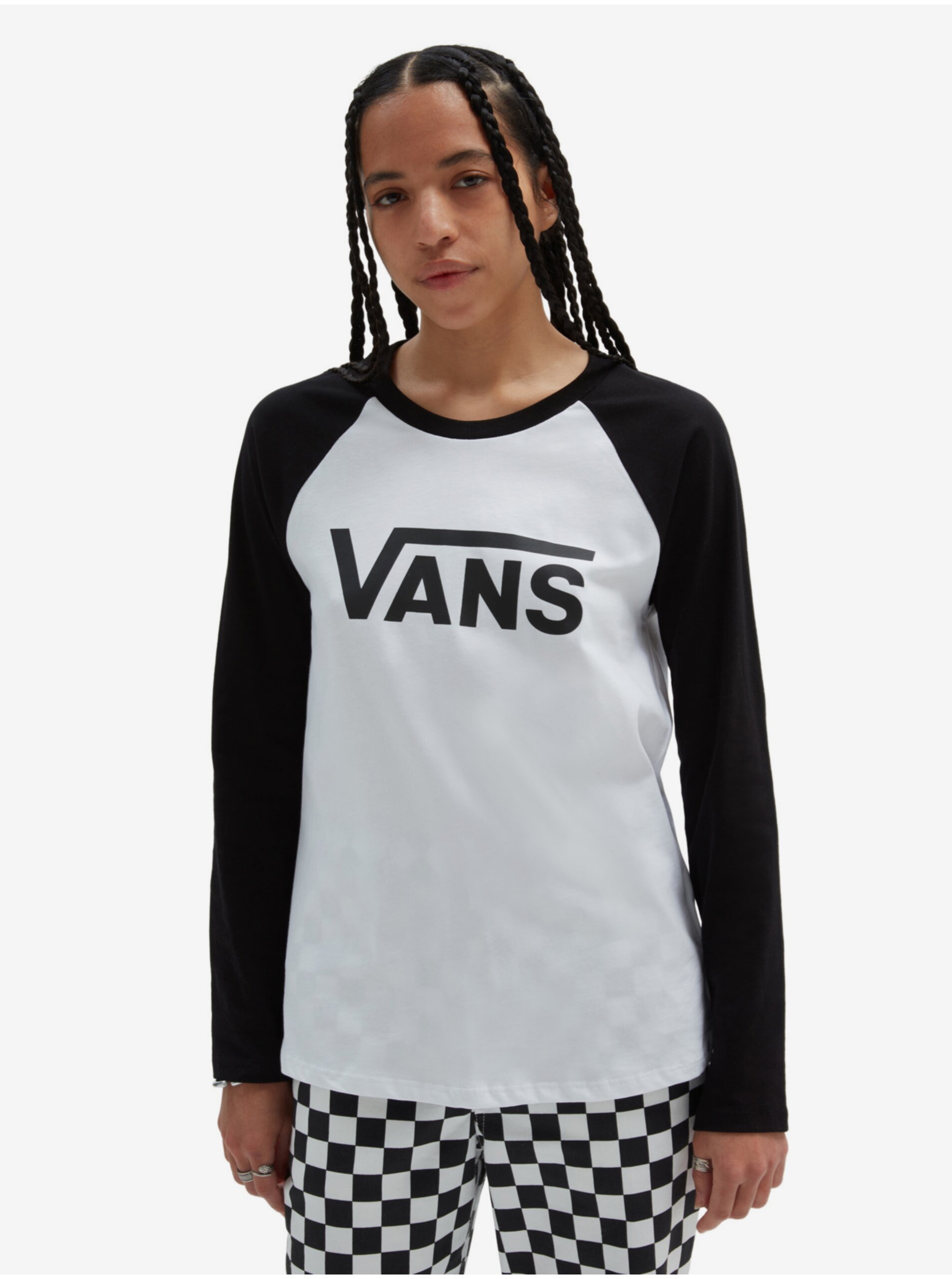E-shop Černo-bílé dámské tričko s dlouhým rukávem VANS Flying