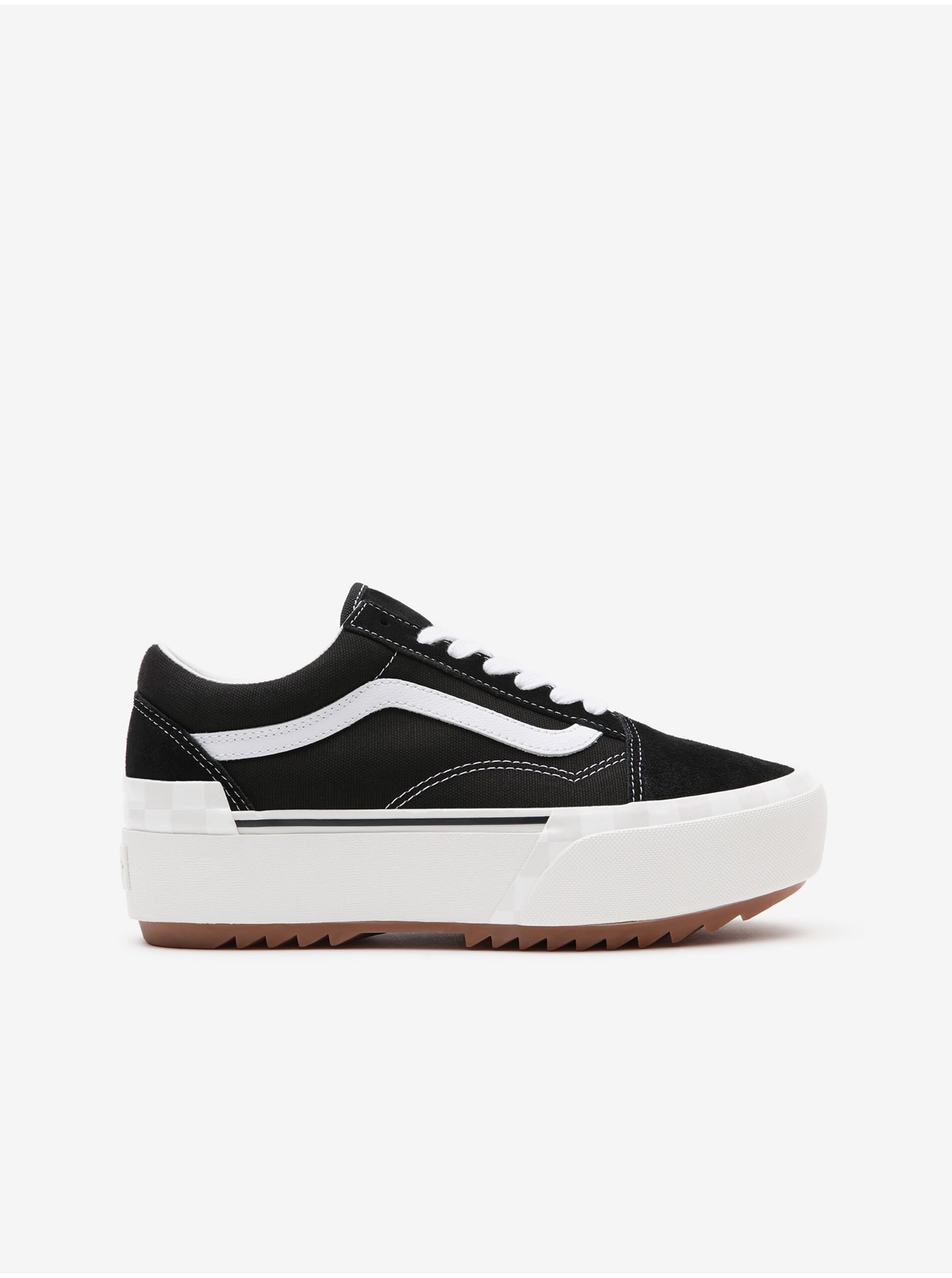 E-shop Bílo-černé dámské tenisky se semišovými detaily na platformě VANS Old Skool Stacked