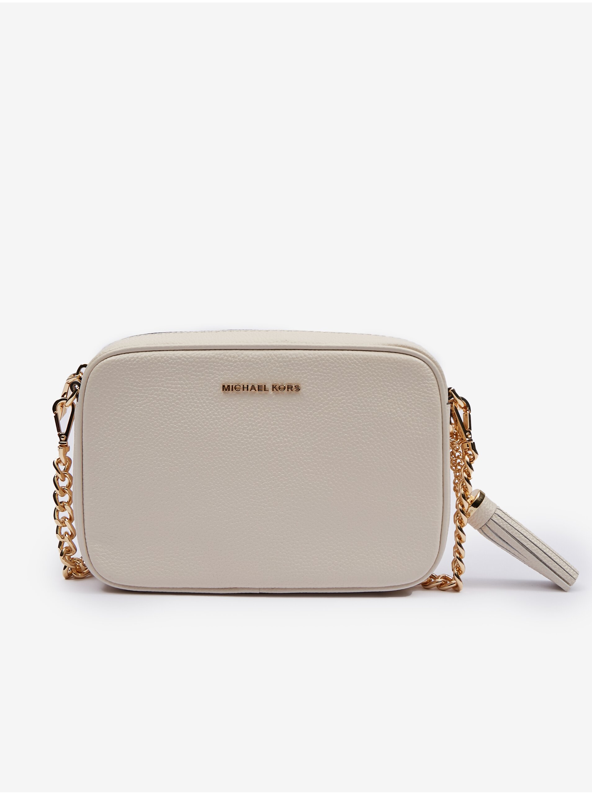 Levně Krémová dámská kožená crossbody kabelka Michael Kors