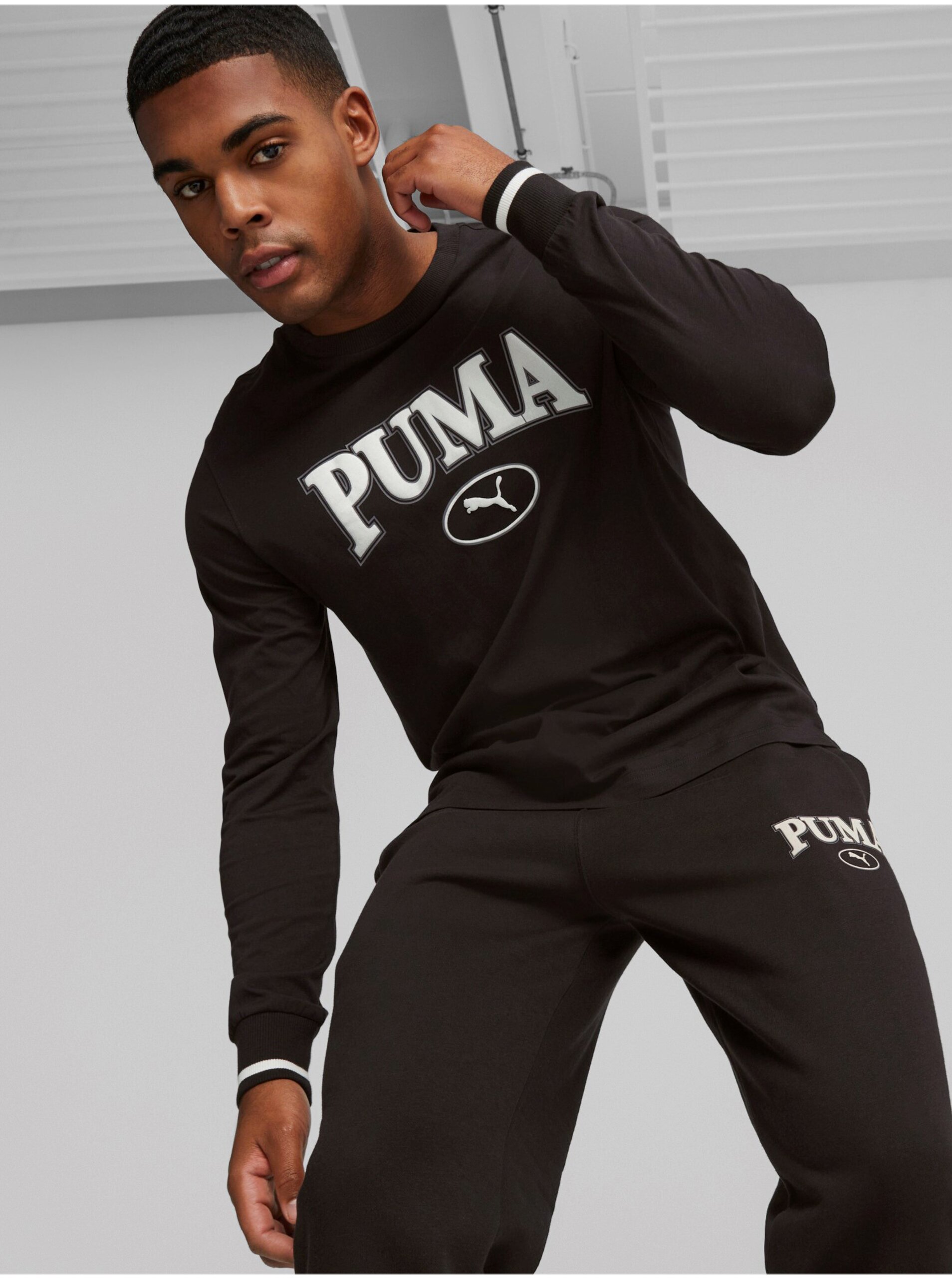 Lacno Čierne pánske tričko s dlhým rukávom Puma Squad